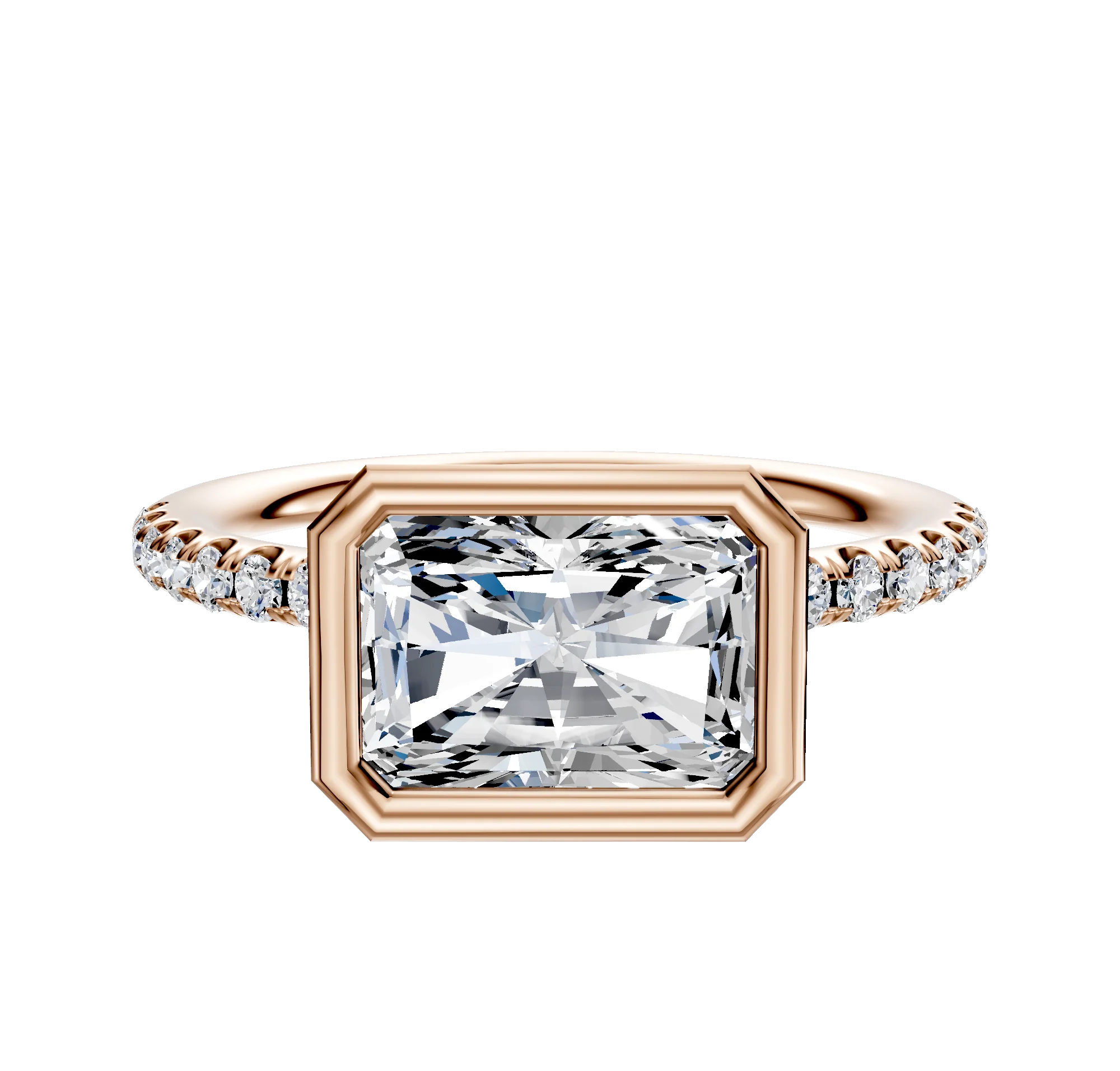 18K Rose Gold Bezel Full Bezel East/West Classic Dome 1-Row-Pave 2.5mm Engagement Ring