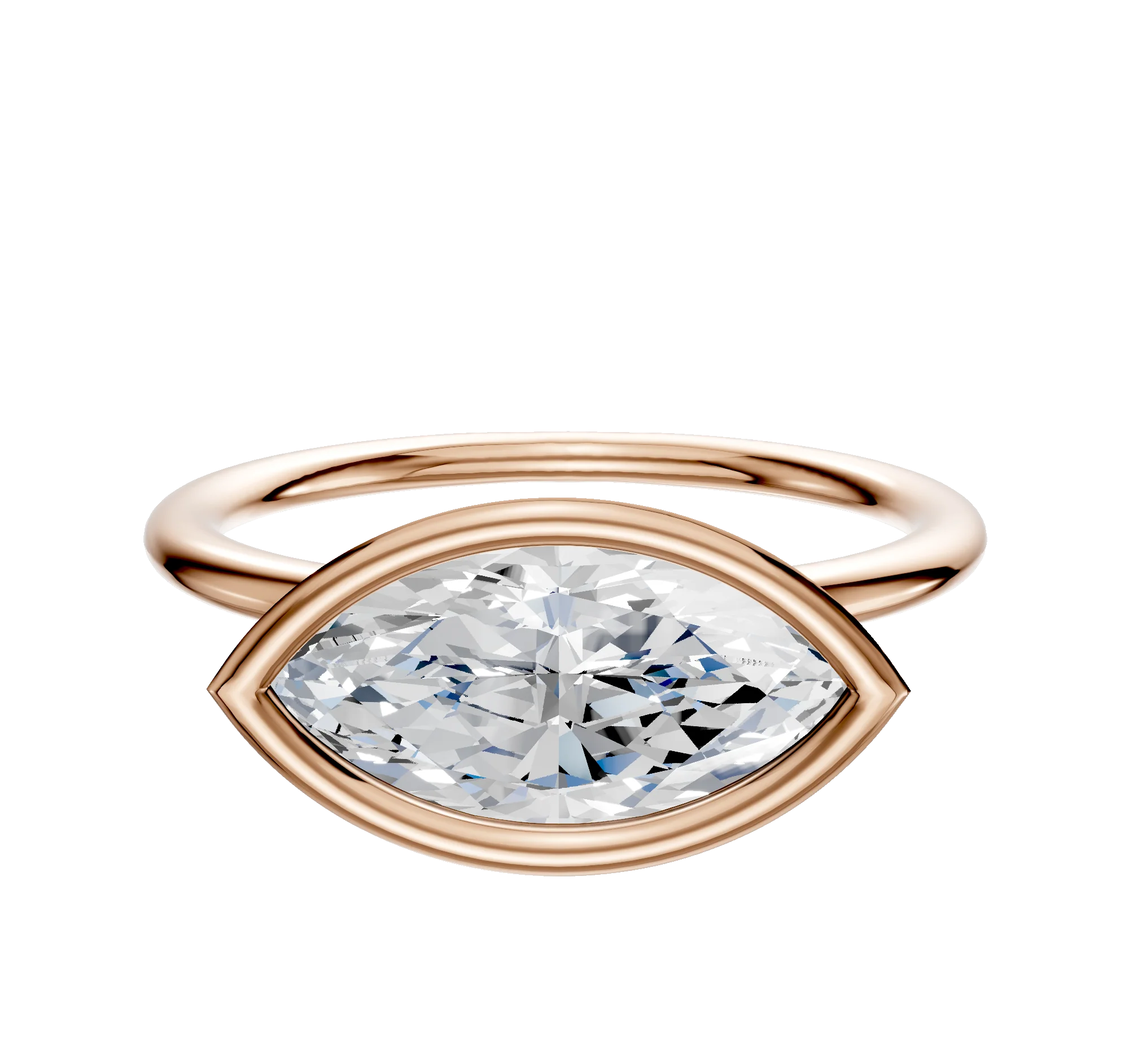 18K Rose Gold Bezel Full Bezel East/West Classic Dome 1.5mm Engagement Ring