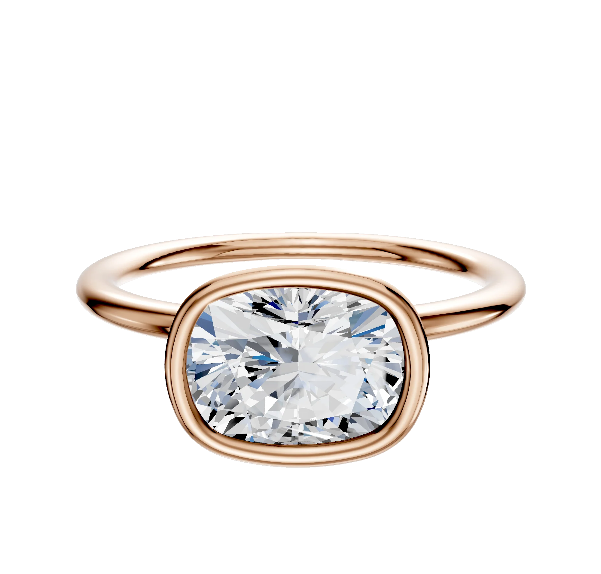 18K Rose Gold Bezel Full Bezel East/West Classic Dome 1.5mm Engagement Ring