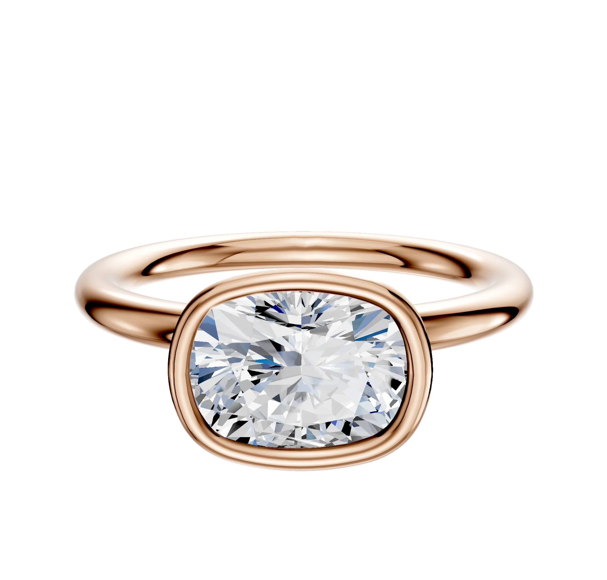 18K Rose Gold Bezel Full Bezel East/West Classic Dome 2.0mm Engagement Ring