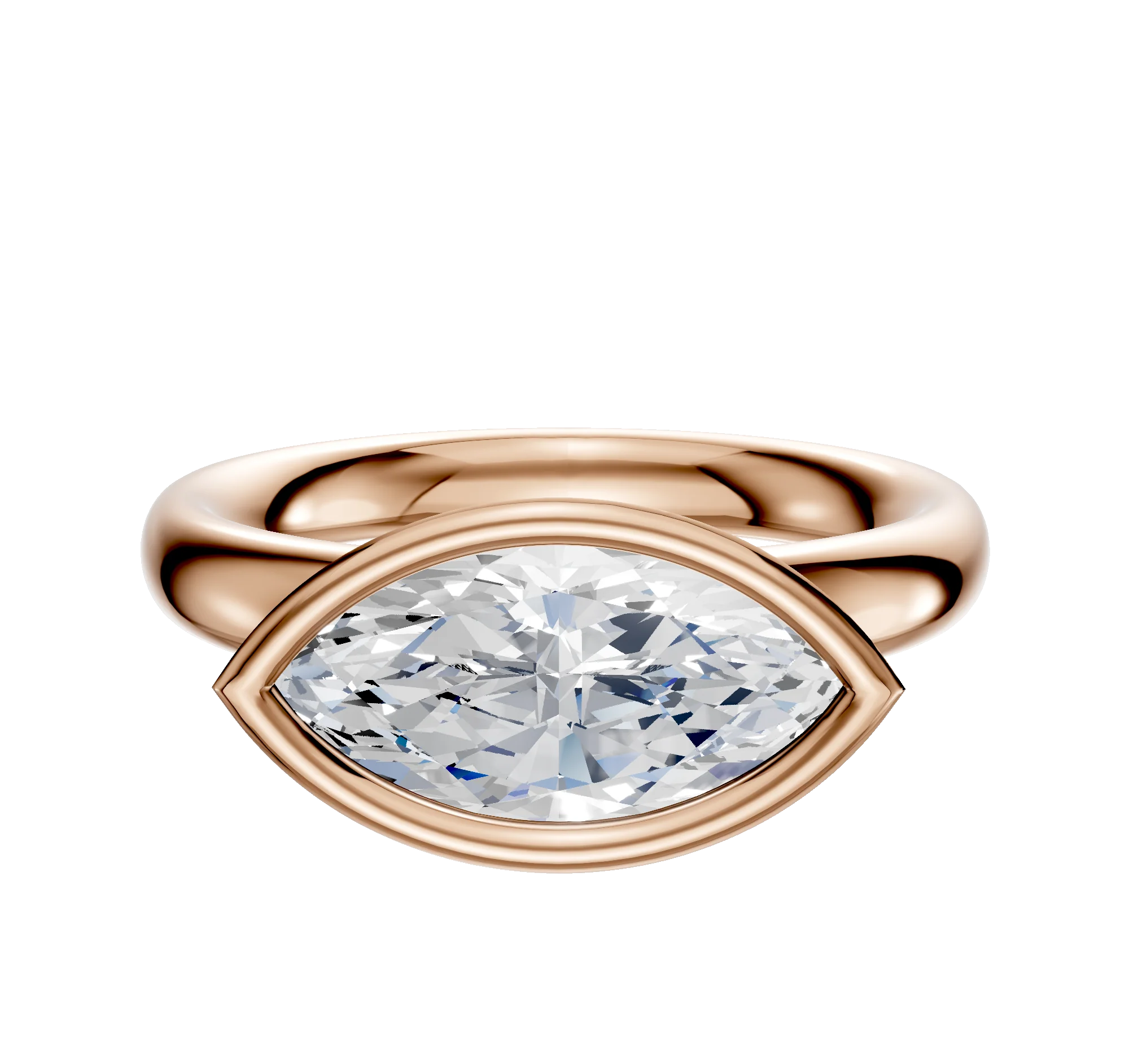 18K Rose Gold Bezel Full Bezel East/West Classic Dome 3.0mm Engagement Ring