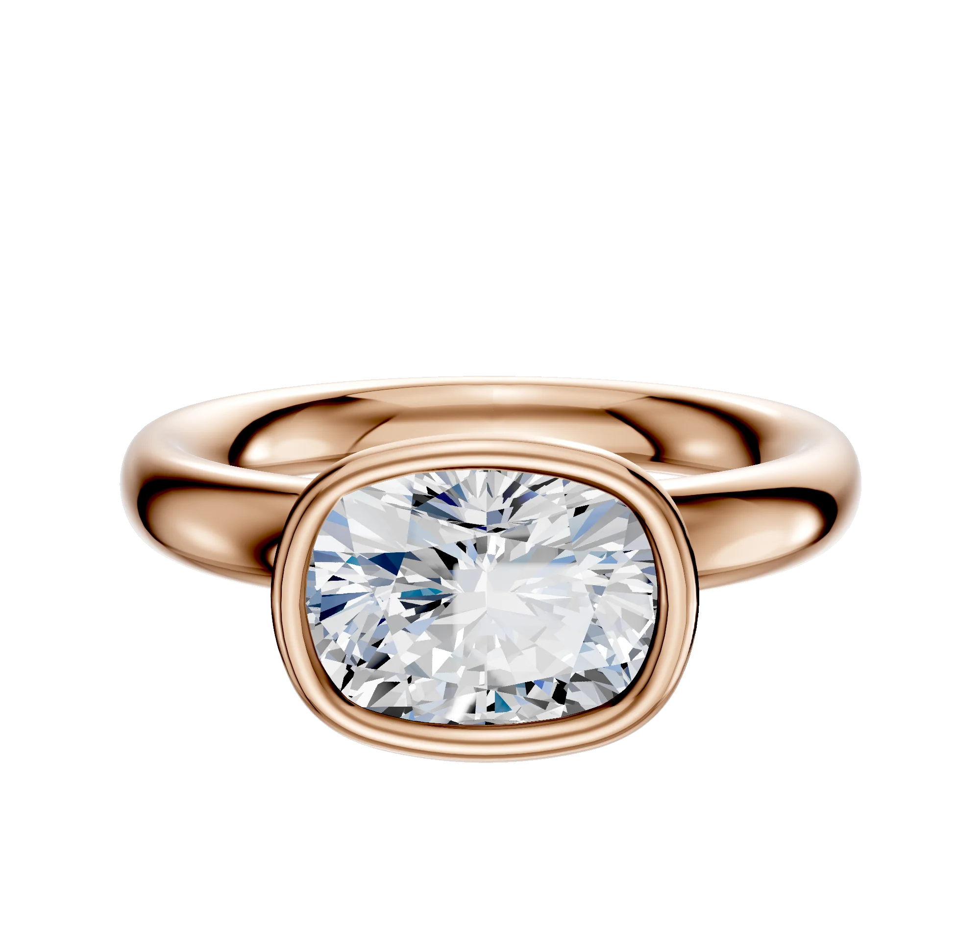 18K Rose Gold Bezel Full Bezel East/West Classic Dome 3.0mm Engagement Ring