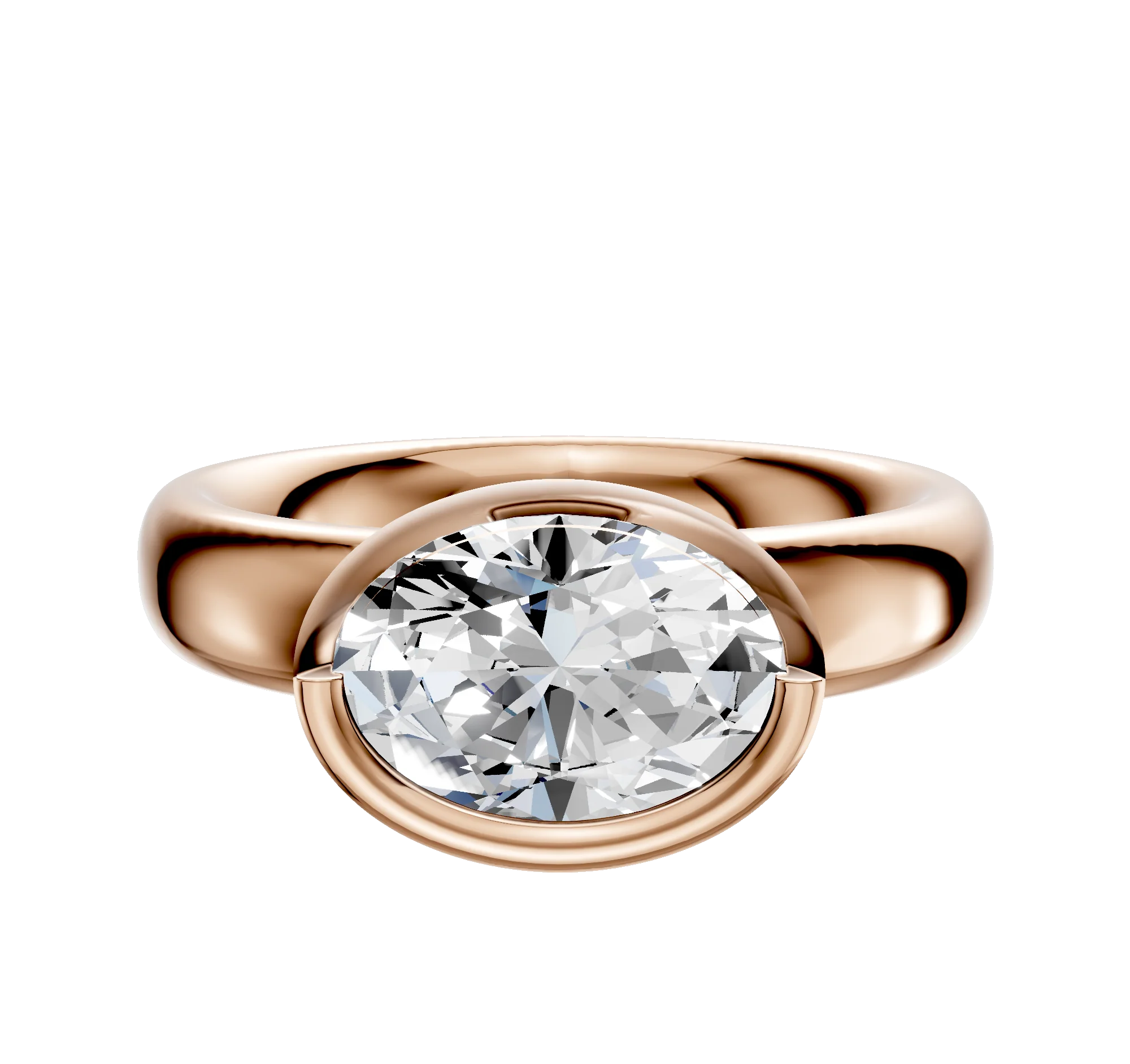 18K Rose Gold Bezel Full Bezel East/West Classic Dome 4.0mm Engagement Ring