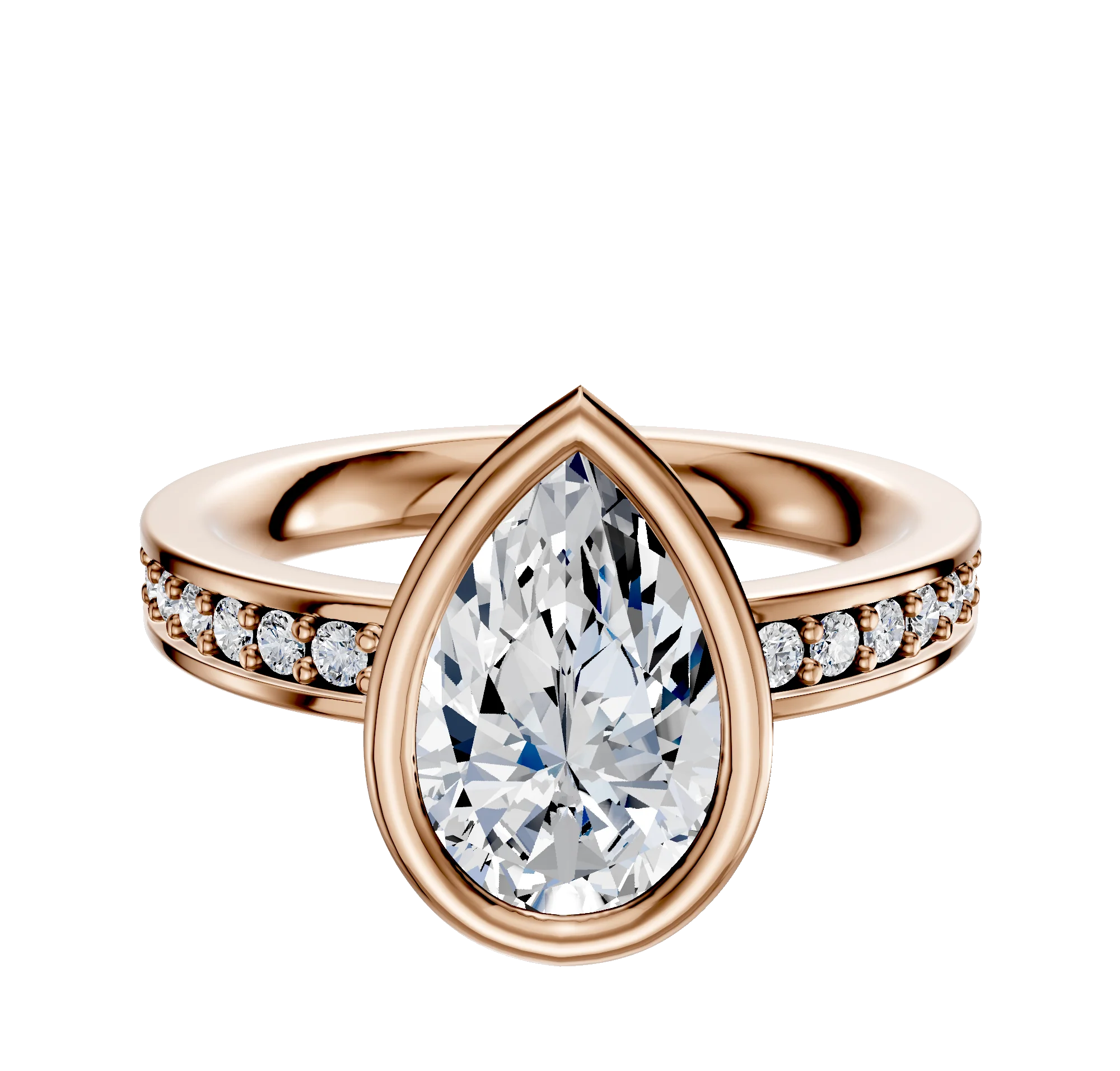 18K Rose Gold Bezel Full Bezel East/West Classic Flat 1-Row-Pave 2.5mm Engagement Ring