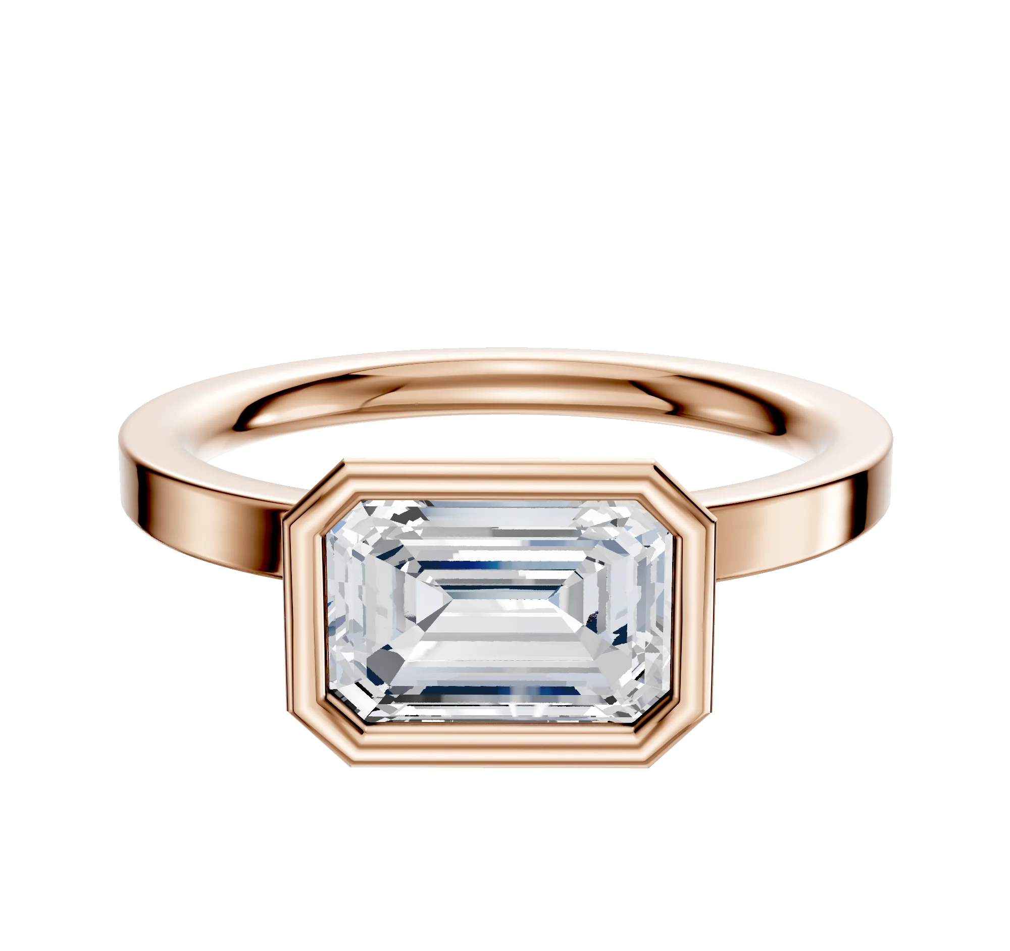18K Rose Gold Bezel Full Bezel East/West Classic Flat 2.0mm Engagement Ring