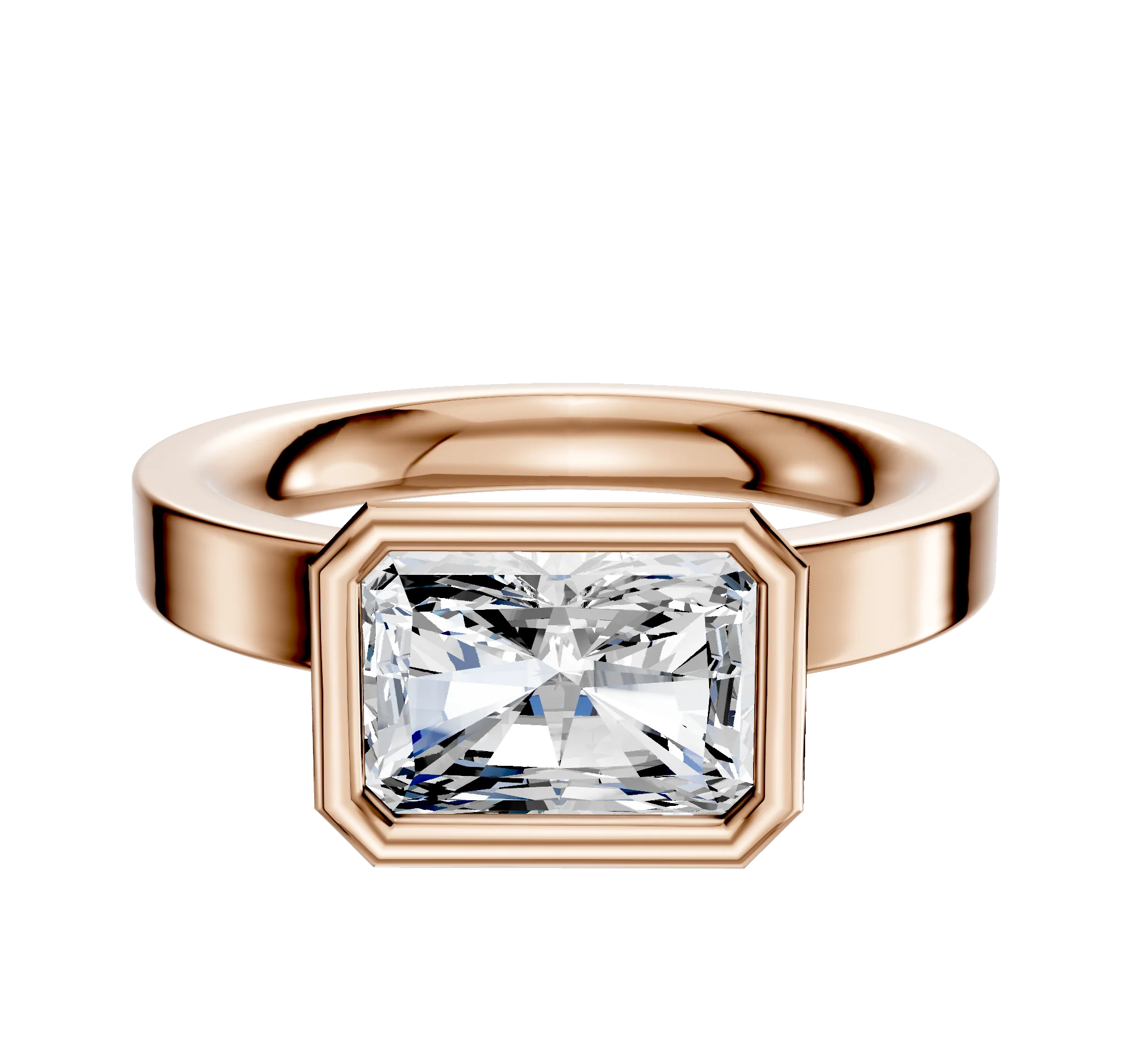 18K Rose Gold Bezel Full Bezel East/West Classic Flat 3.0mm Engagement Ring