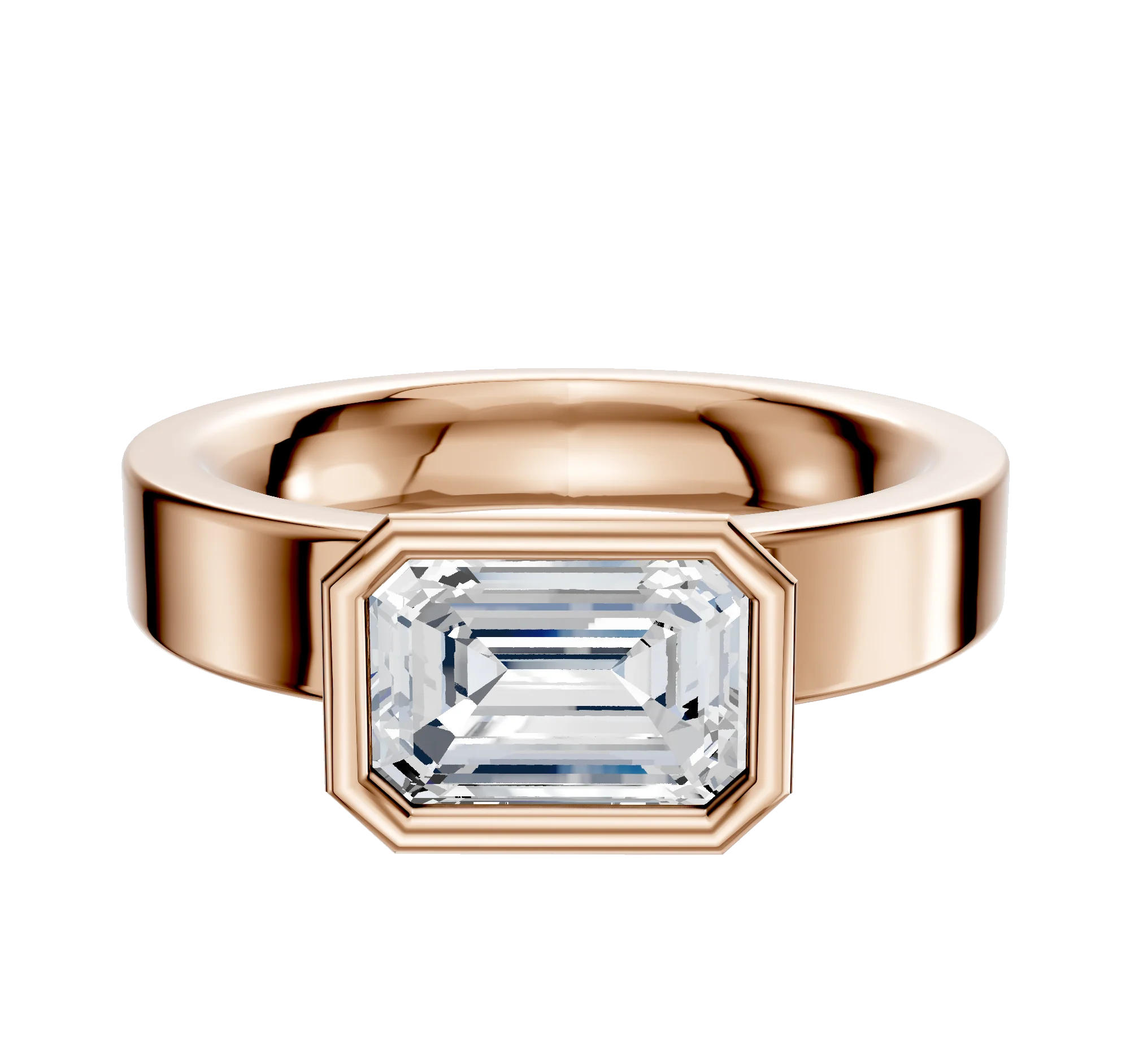 18K Rose Gold Bezel Full Bezel East/West Classic Flat 4.0mm Engagement Ring