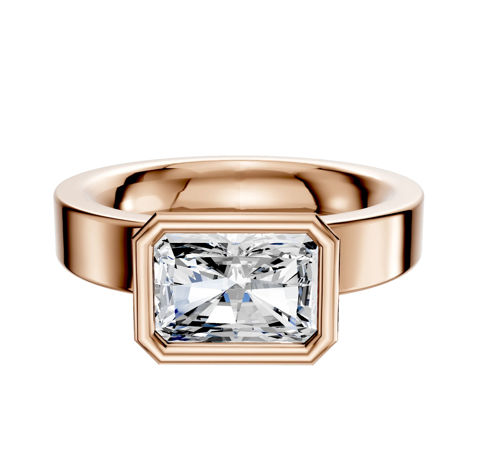 18K Rose Gold Bezel Full Bezel East/West Classic Flat 4.0mm Engagement Ring