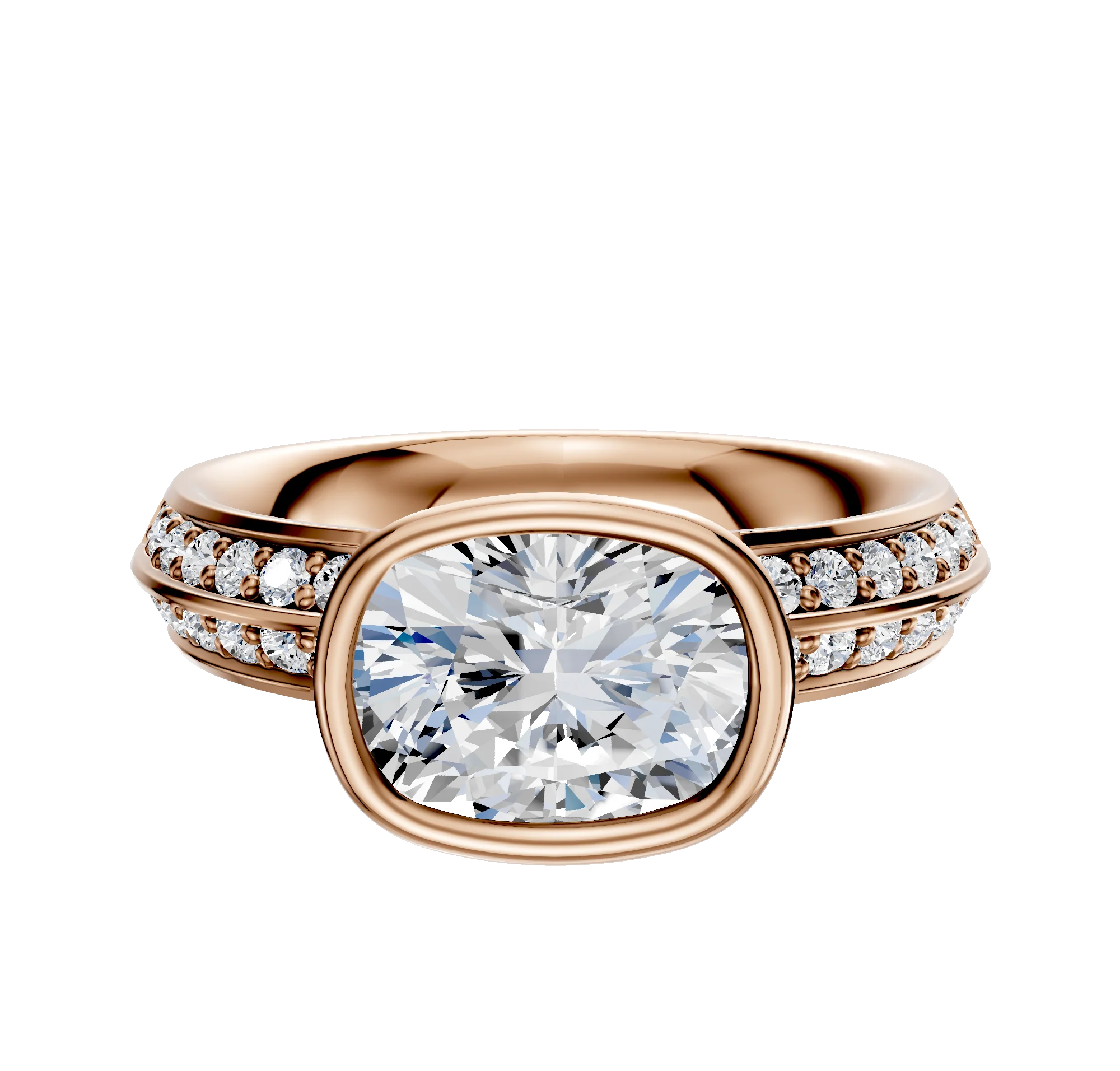 18K Rose Gold Bezel Full Bezel East/West Classic Knife Edge 1-Row-Pave 2.5mm Engagement Ring
