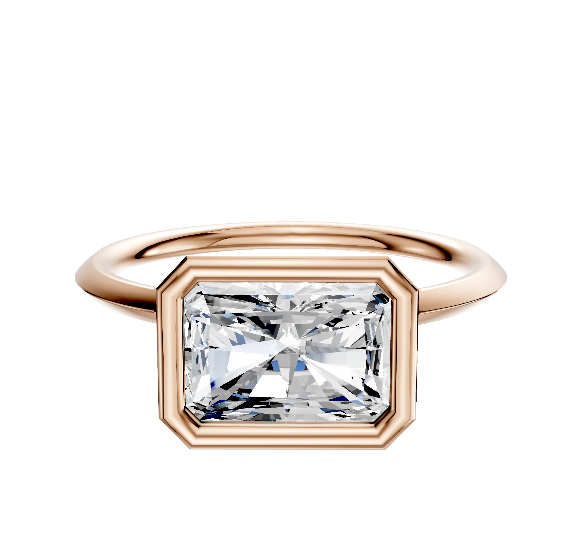 18K Rose Gold Bezel Full Bezel East/West Classic Knife Edge 1.5mm Engagement Ring