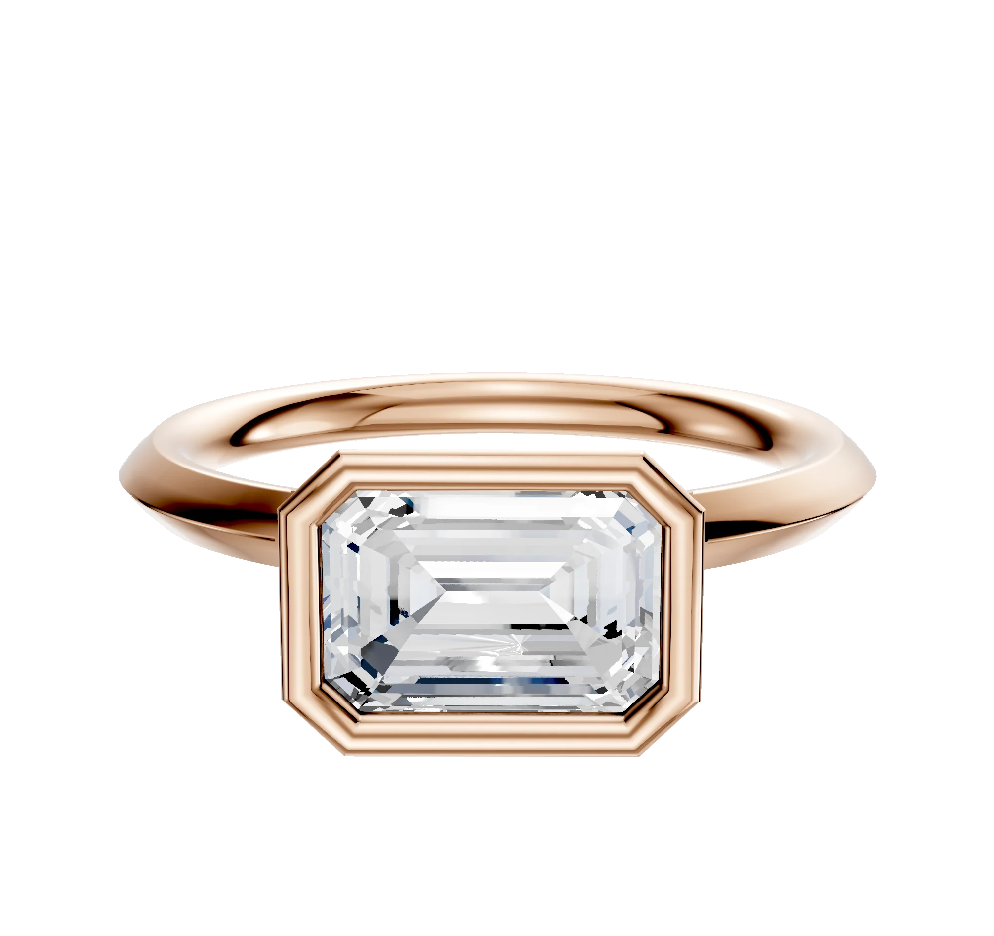 18K Rose Gold Bezel Full Bezel East/West Classic Knife Edge 2.0mm Engagement Ring