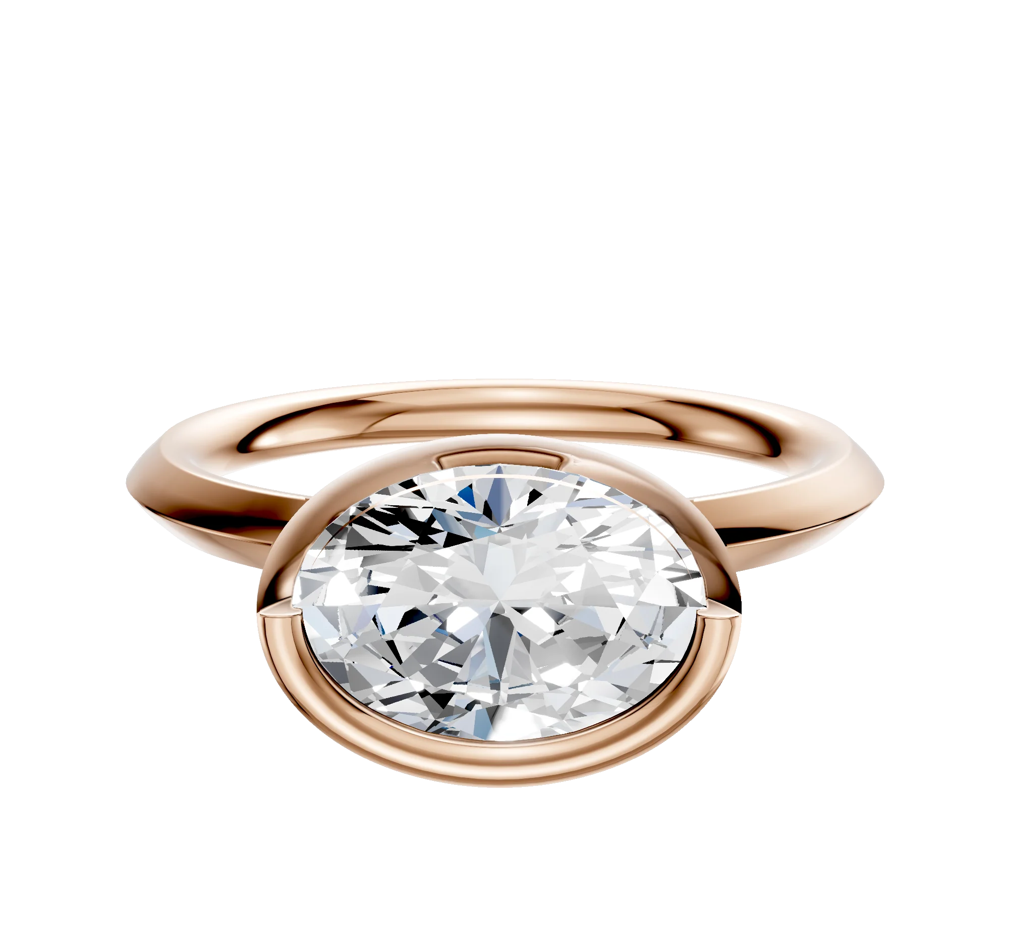 18K Rose Gold Bezel Full Bezel East/West Classic Knife Edge 2.0mm Engagement Ring