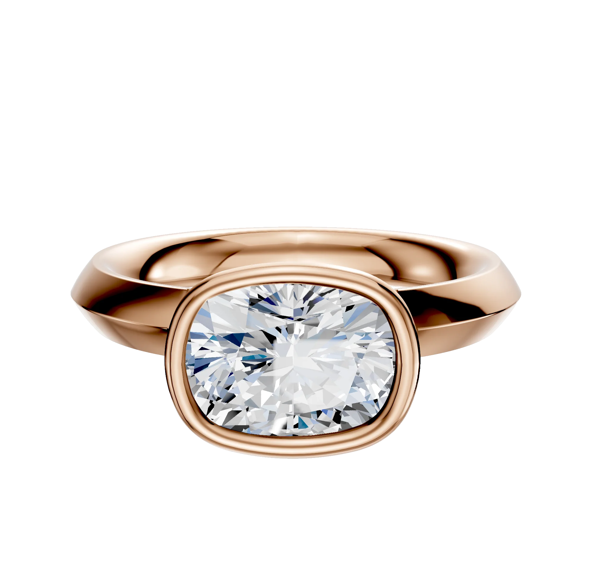 18K Rose Gold Bezel Full Bezel East/West Classic Knife Edge 3.0mm Engagement Ring
