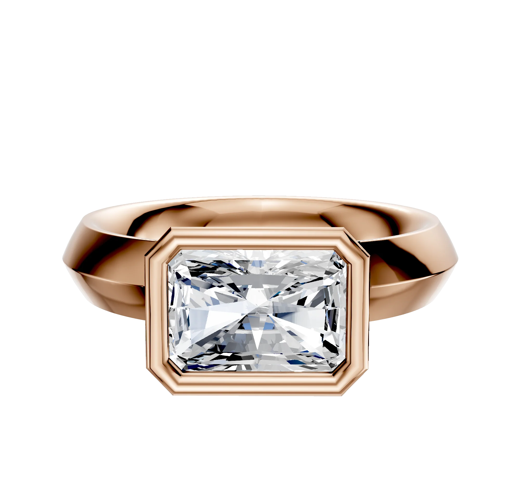 18K Rose Gold Bezel Full Bezel East/West Classic Knife Edge 4.0mm Engagement Ring
