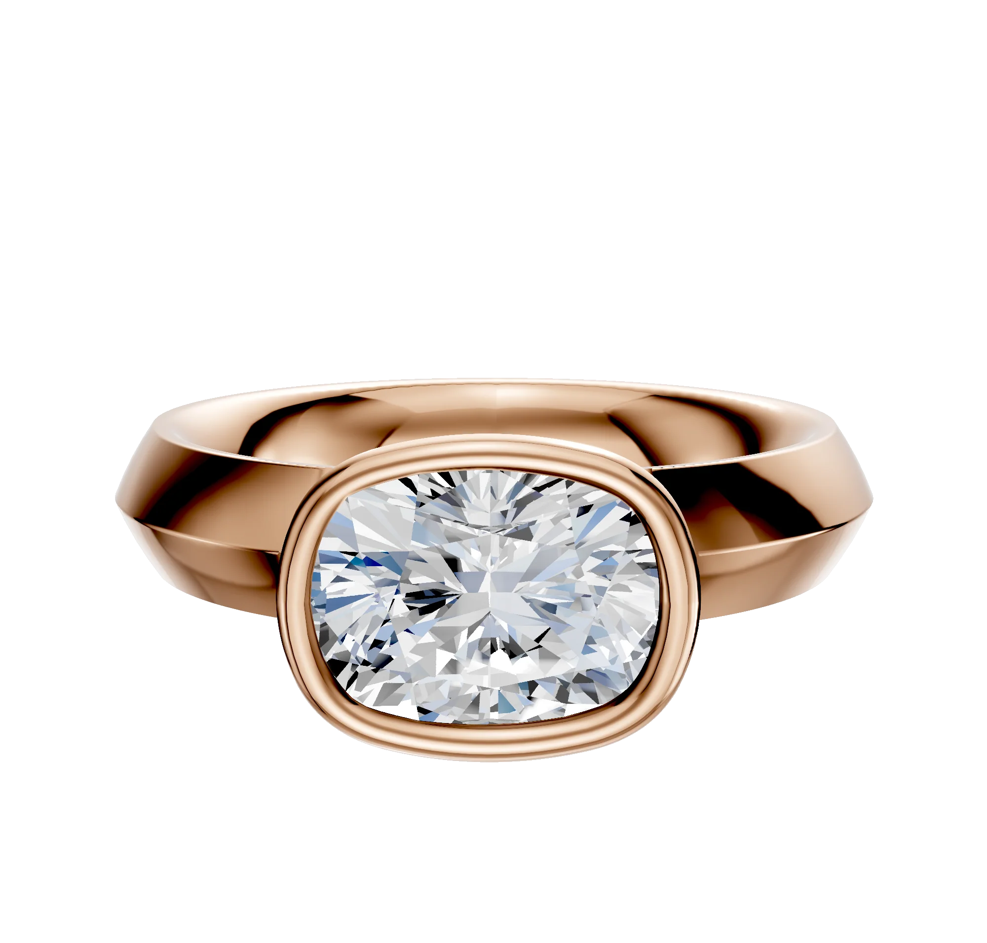 18K Rose Gold Bezel Full Bezel East/West Classic Knife Edge 4.0mm Engagement Ring