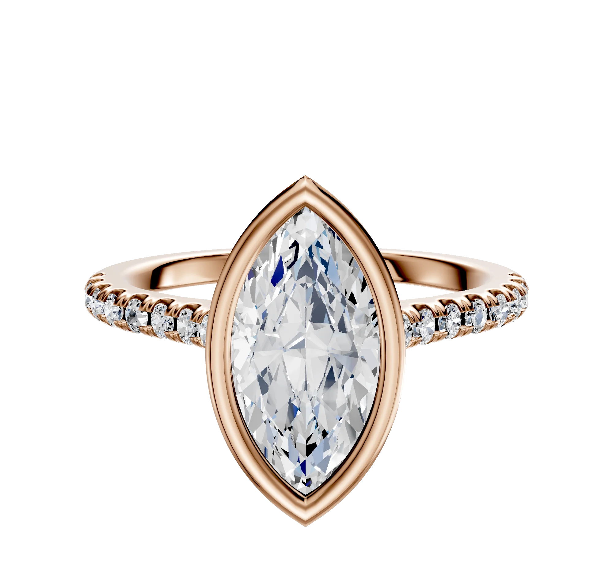 18K Rose Gold Bezel Full Bezel North/South Cathedral Dome 1-Row-Pave 2.5mm Engagement Ring