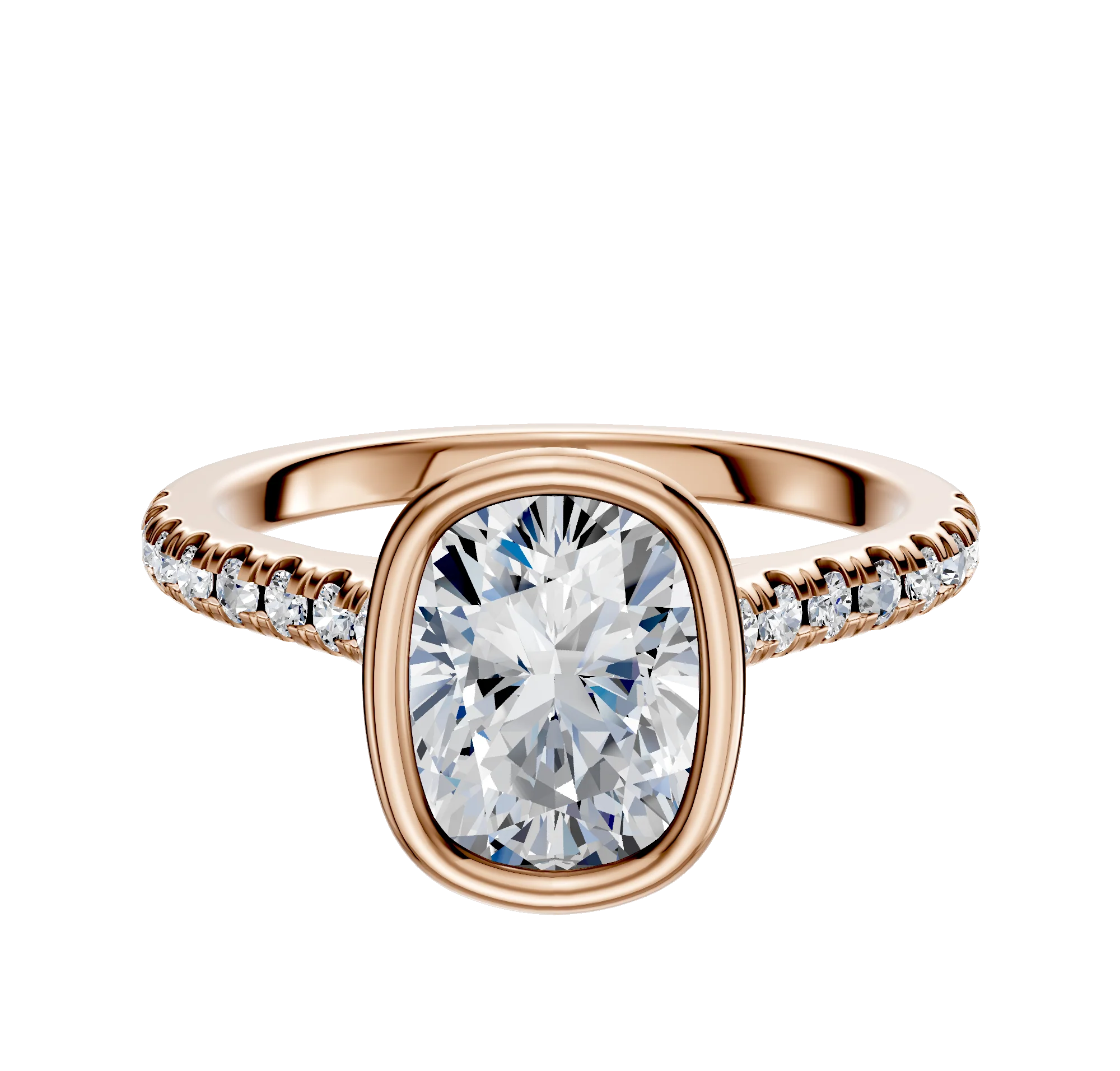 18K Rose Gold Bezel Full Bezel North/South Cathedral Dome 1-Row-Pave 2.5mm Engagement Ring