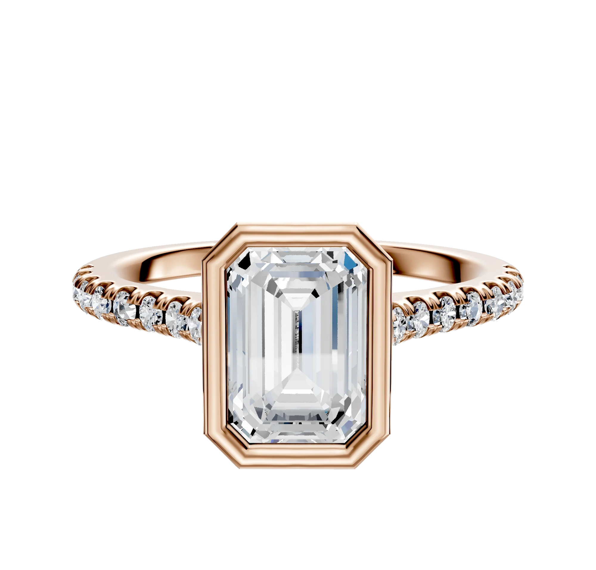 18K Rose Gold Bezel Full Bezel North/South Cathedral Dome 1-Row-Pave 2.5mm Engagement Ring