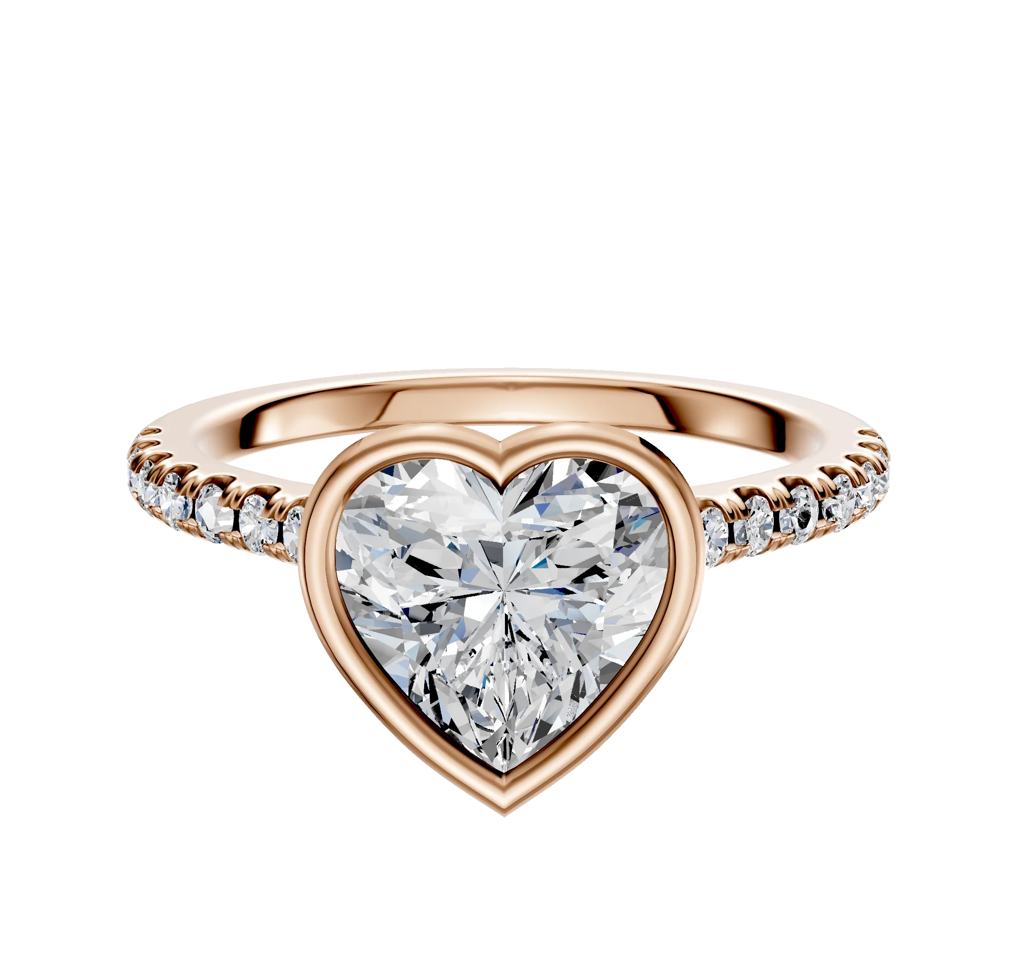 18K Rose Gold Bezel Full Bezel North/South Cathedral Dome 1-Row-Pave 2.5mm Engagement Ring