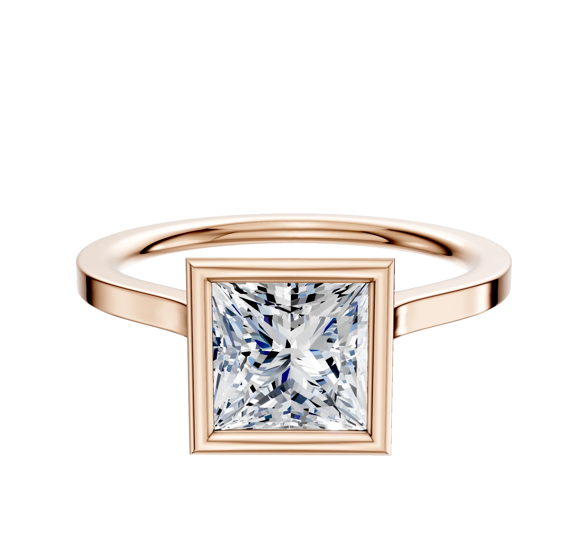 18K Rose Gold Bezel Full Bezel North/South Cathedral Flat 1.5mm Engagement Ring