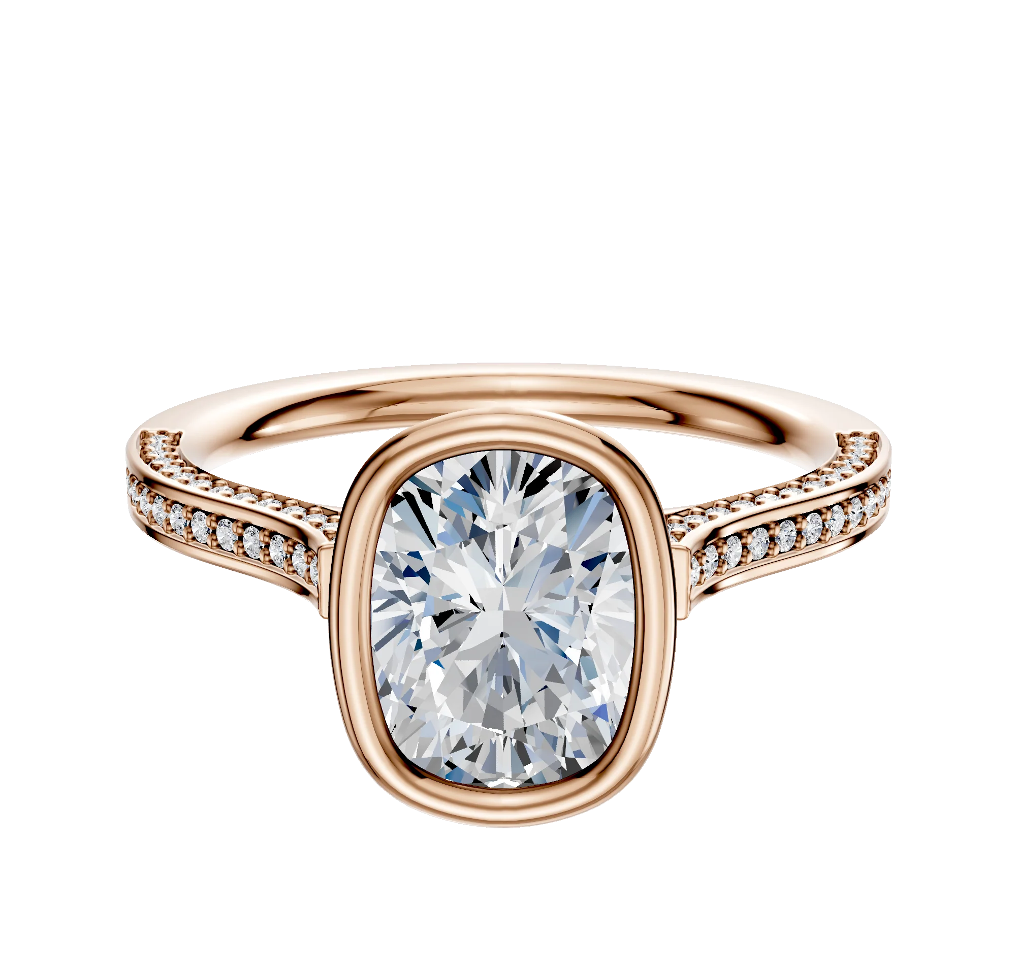 18K Rose Gold Bezel Full Bezel North/South Cathedral Flat 3-Row-Pave 2.0mm Engagement Ring