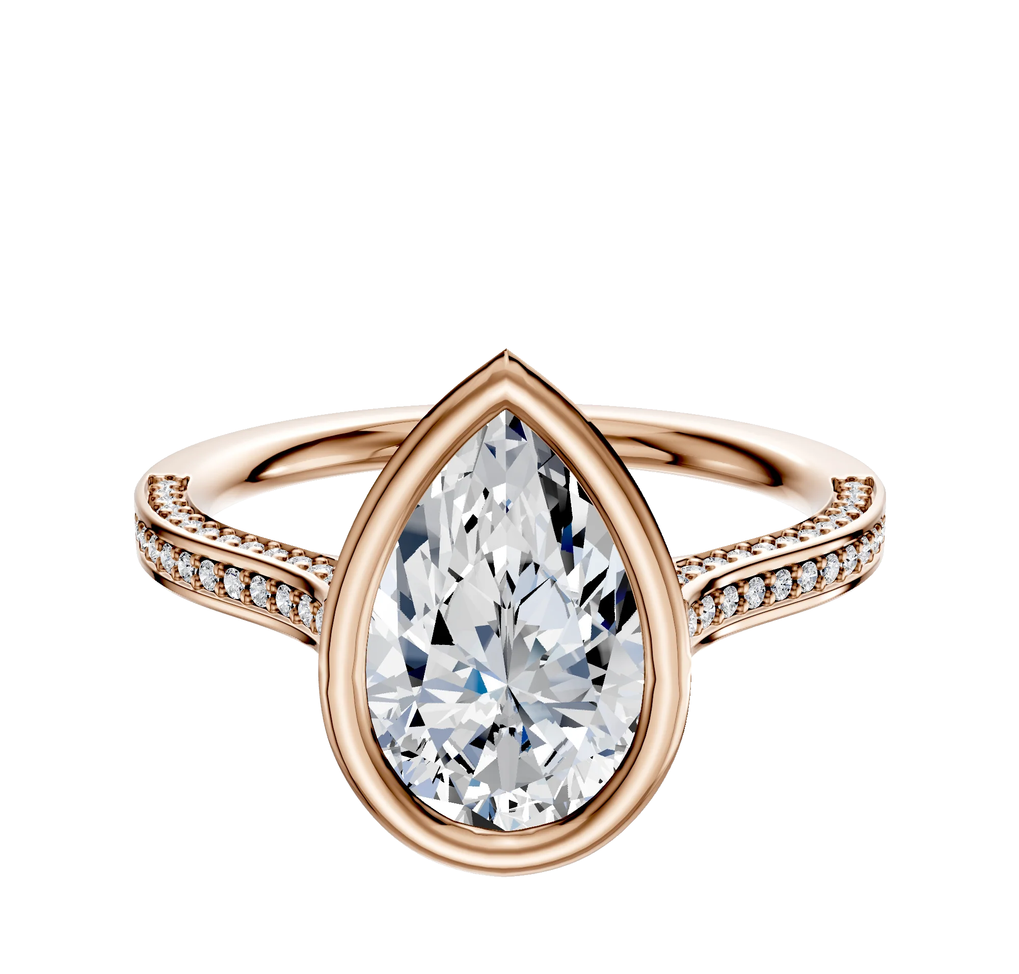 18K Rose Gold Bezel Full Bezel North/South Cathedral Flat 3-Row-Pave 2.0mm Engagement Ring