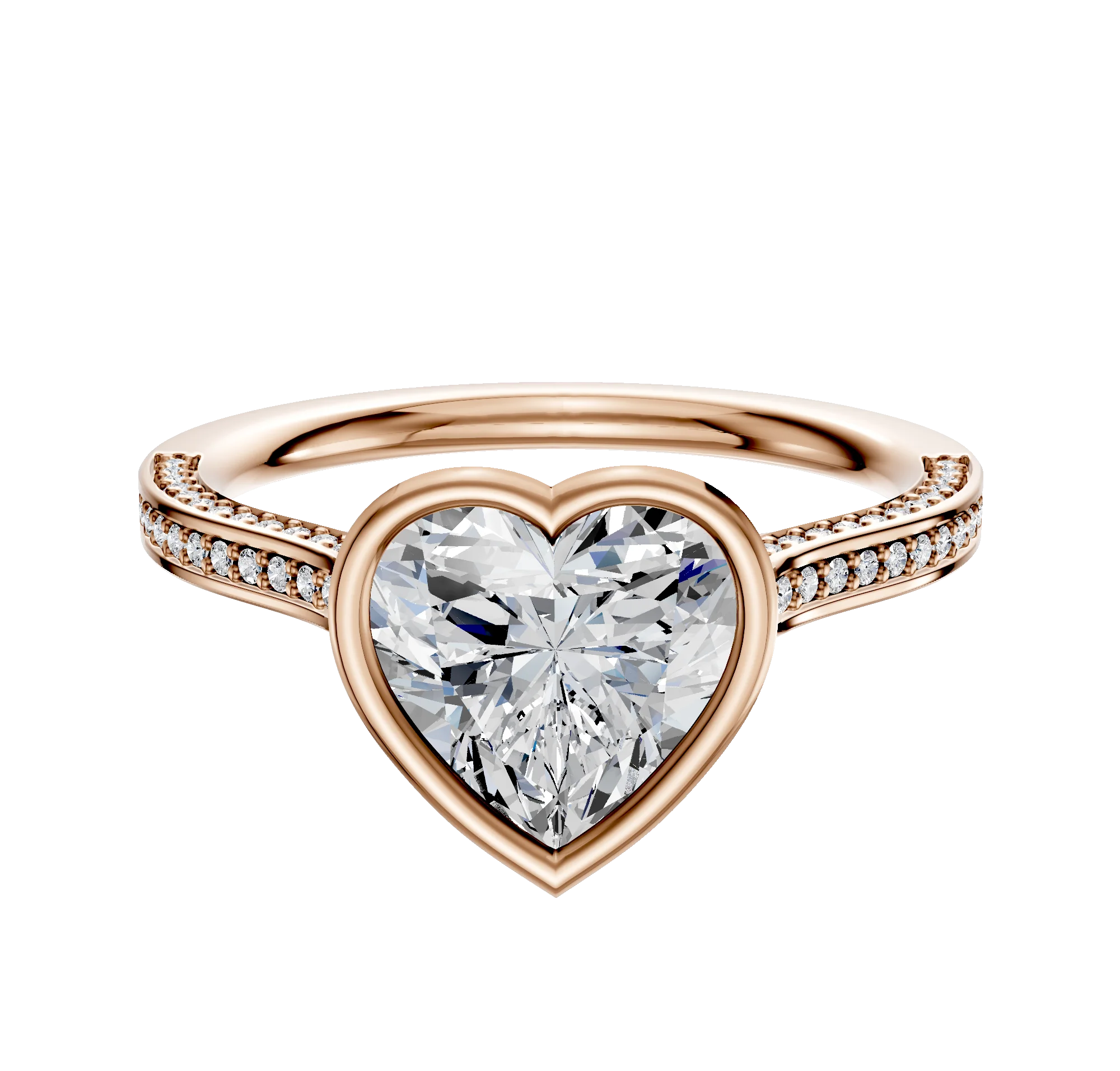 18K Rose Gold Bezel Full Bezel North/South Cathedral Flat 3-Row-Pave 2.0mm Engagement Ring
