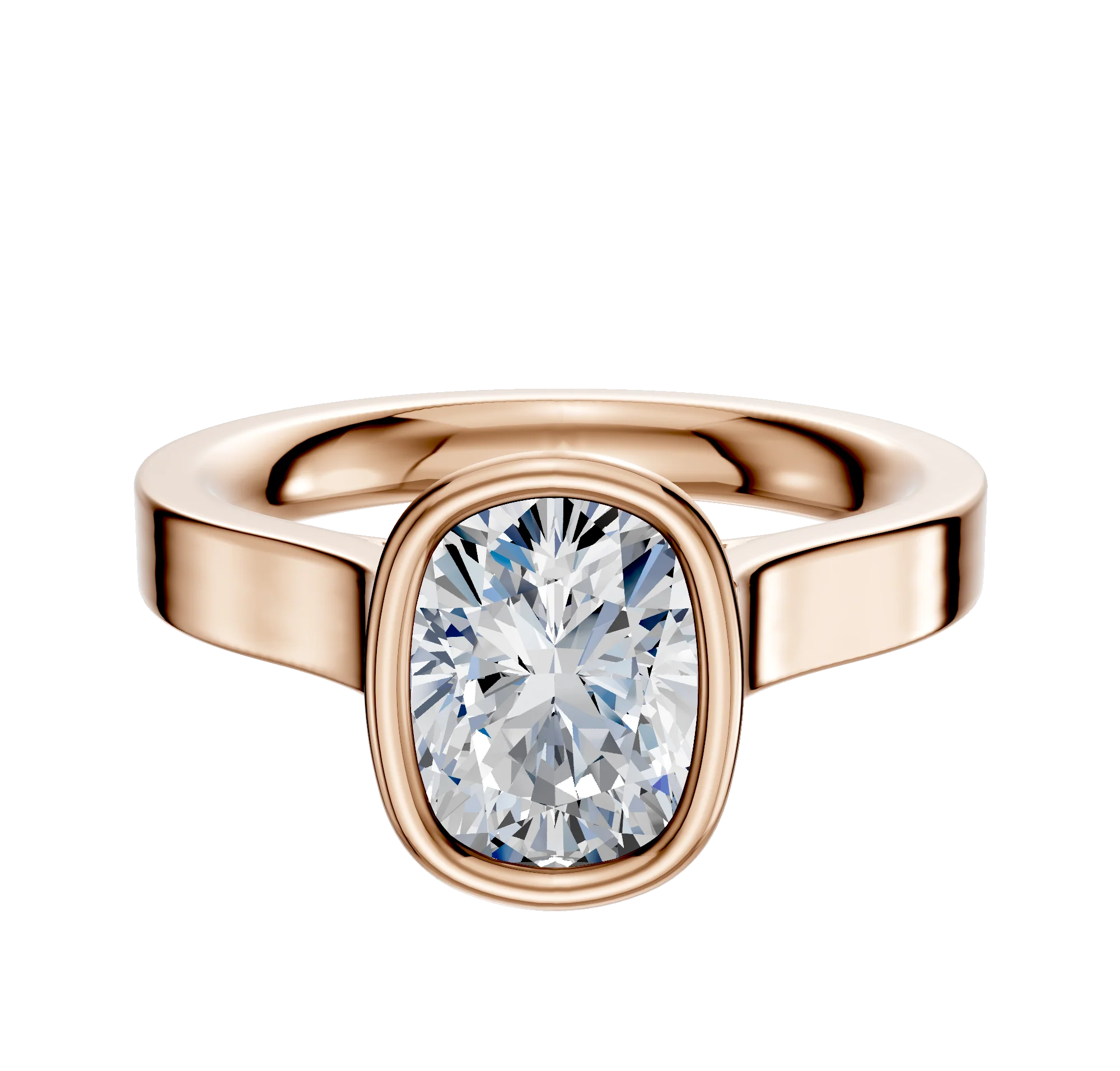 18K Rose Gold Bezel Full Bezel North/South Cathedral Flat 3.0mm Engagement Ring