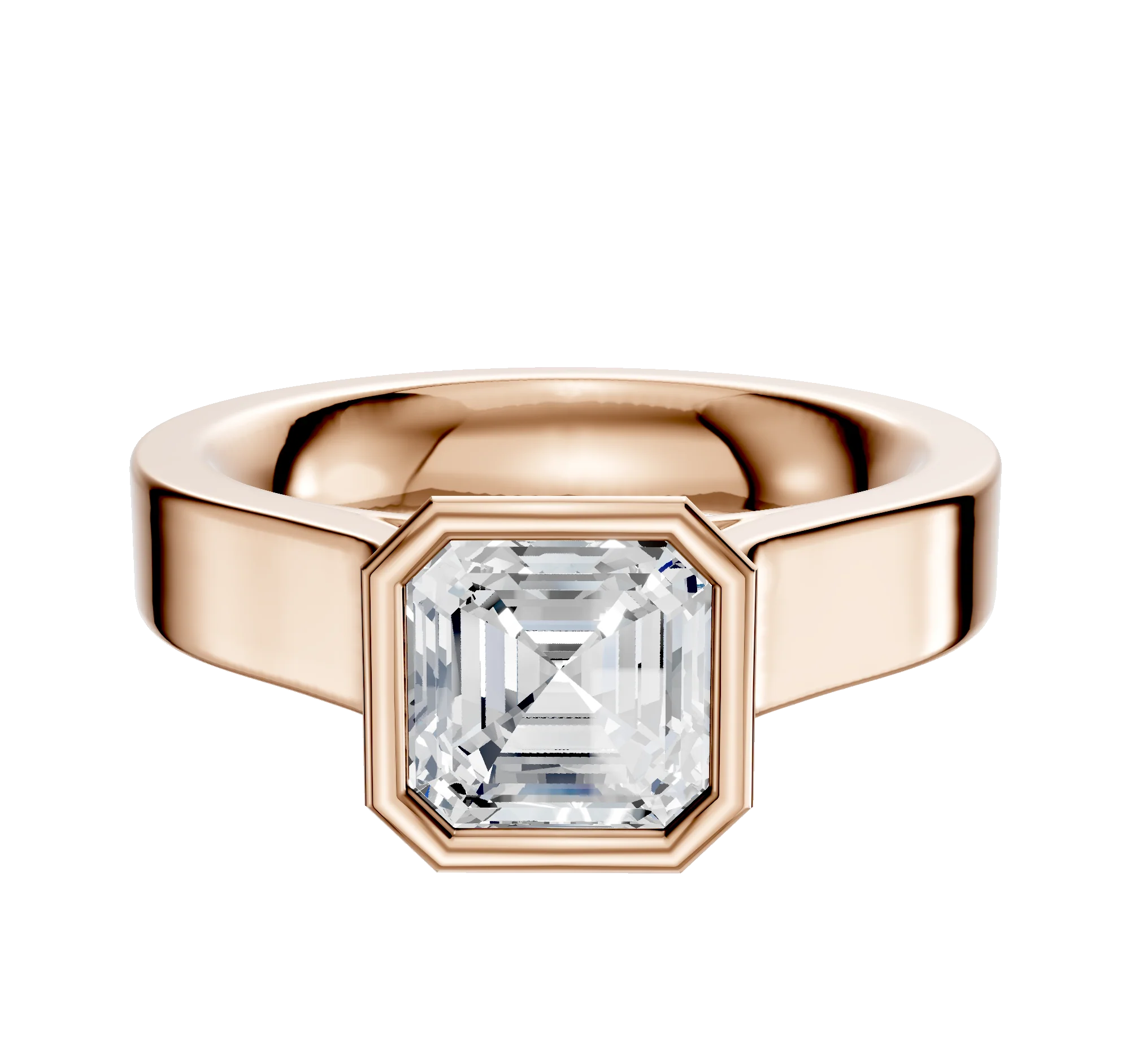 18K Rose Gold Bezel Full Bezel North/South Cathedral Flat 4.0mm Engagement Ring