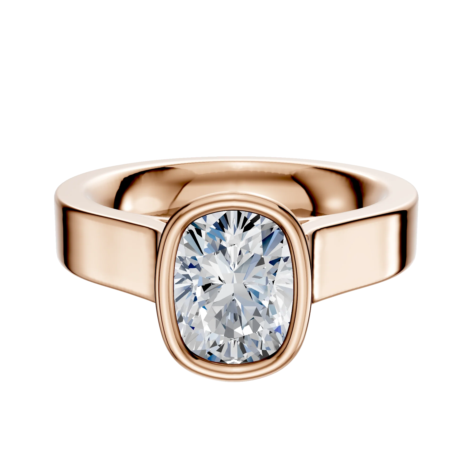 18K Rose Gold Bezel Full Bezel North/South Cathedral Flat 4.0mm Engagement Ring