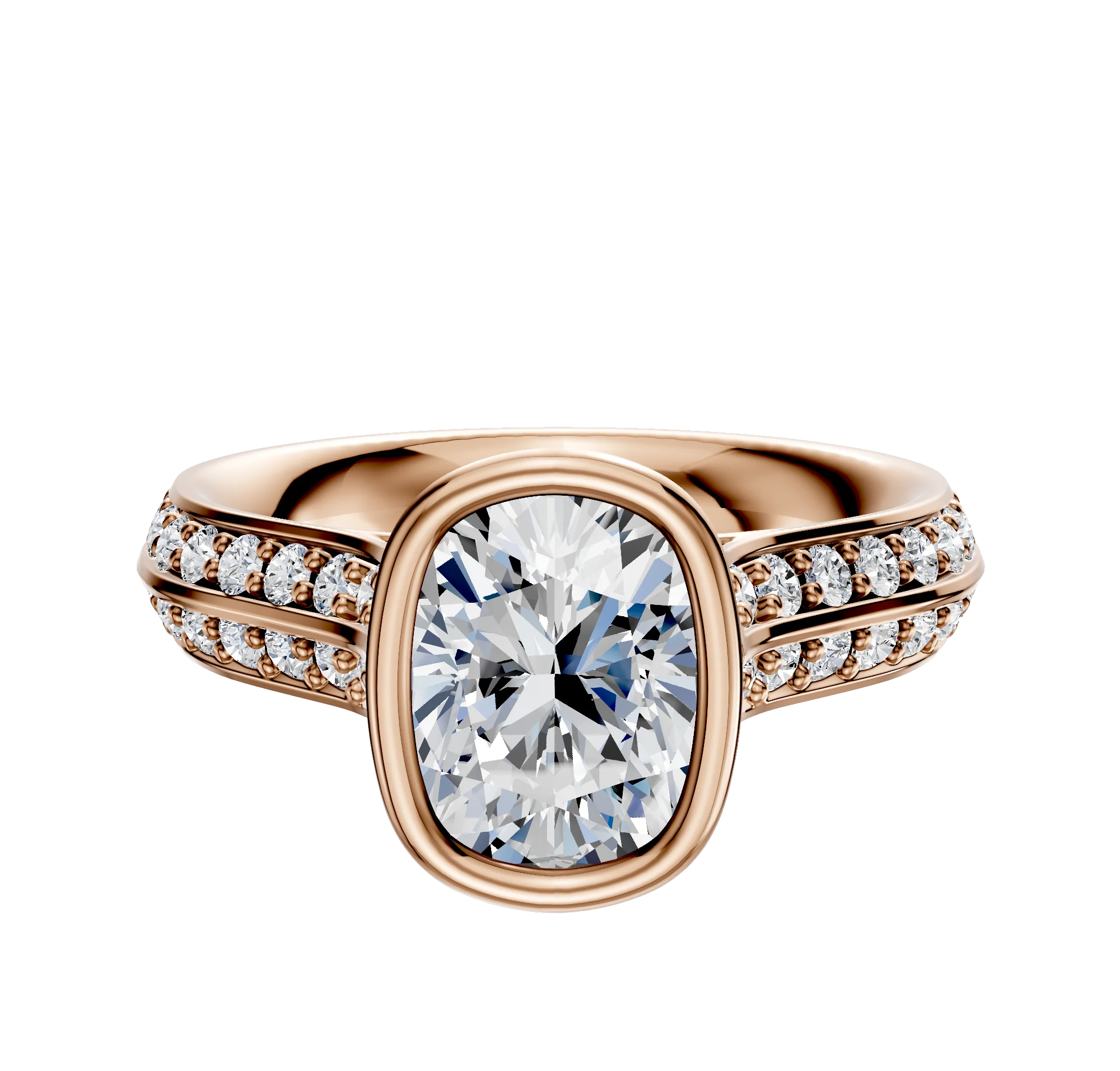 18K Rose Gold Bezel Full Bezel North/South Cathedral Knife Edge 1-Row-Pave 2.5mm Engagement Ring