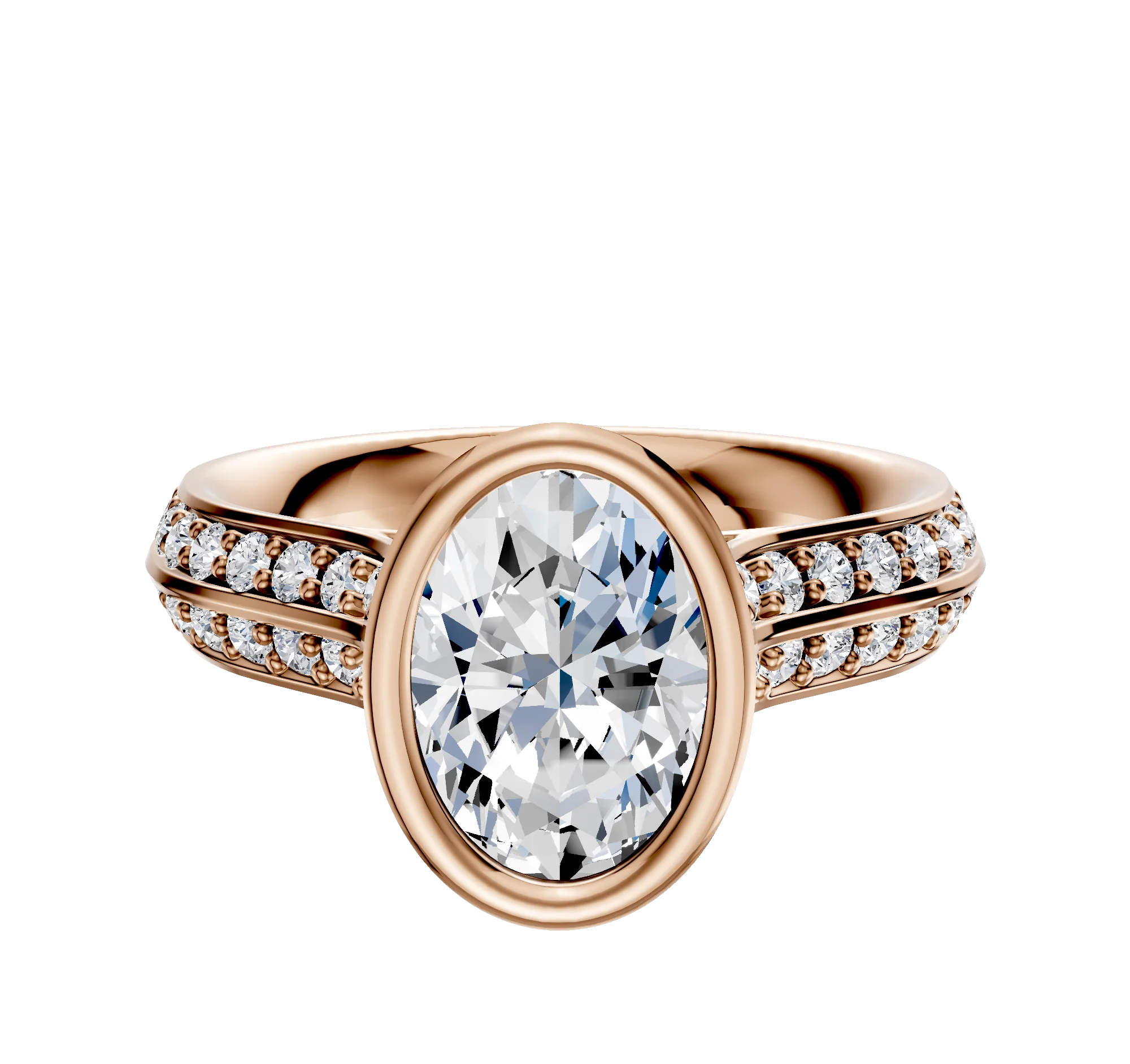 18K Rose Gold Bezel Full Bezel North/South Cathedral Knife Edge 1-Row-Pave 2.5mm Engagement Ring