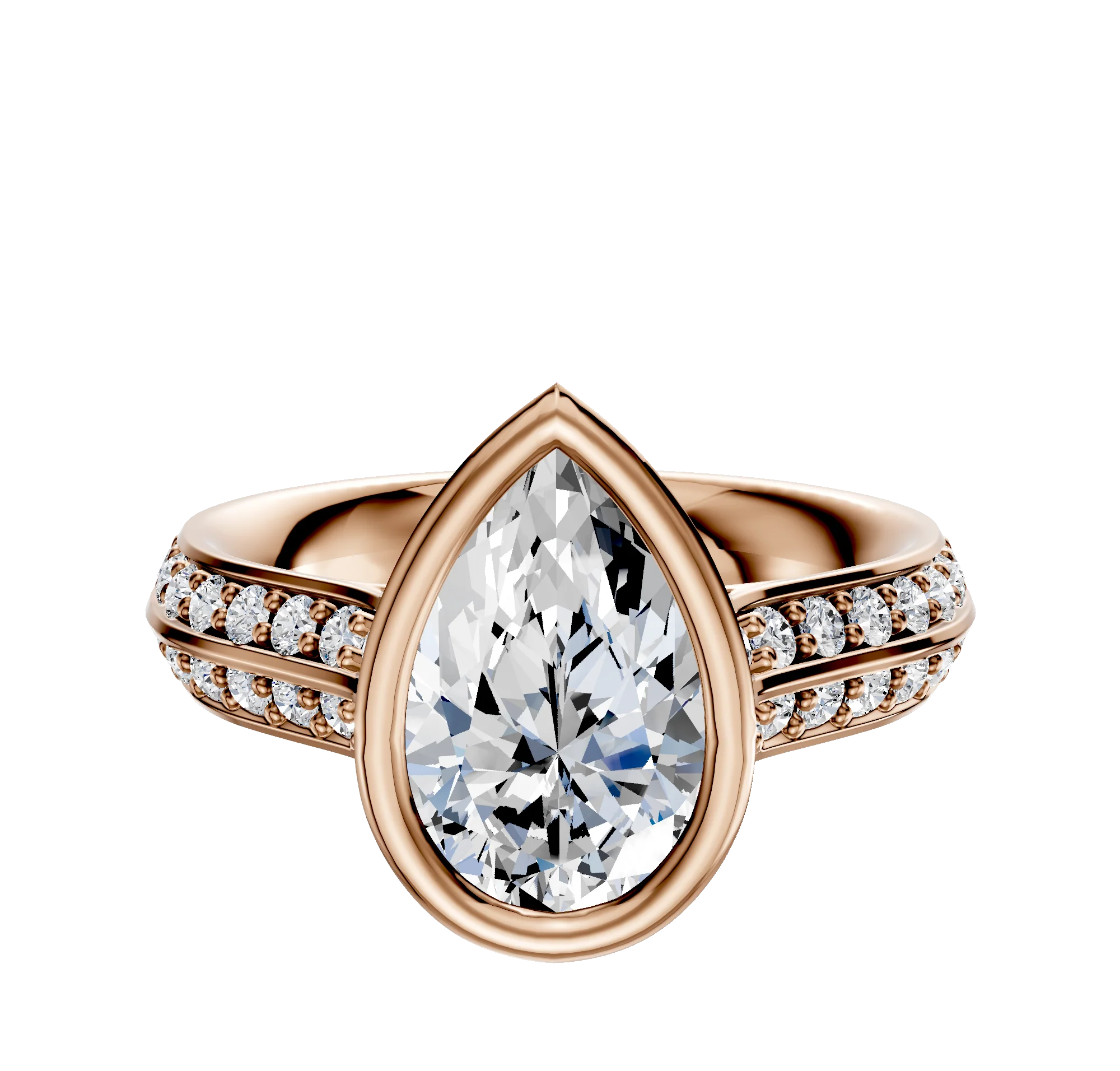 18K Rose Gold Bezel Full Bezel North/South Cathedral Knife Edge 1-Row-Pave 2.5mm Engagement Ring