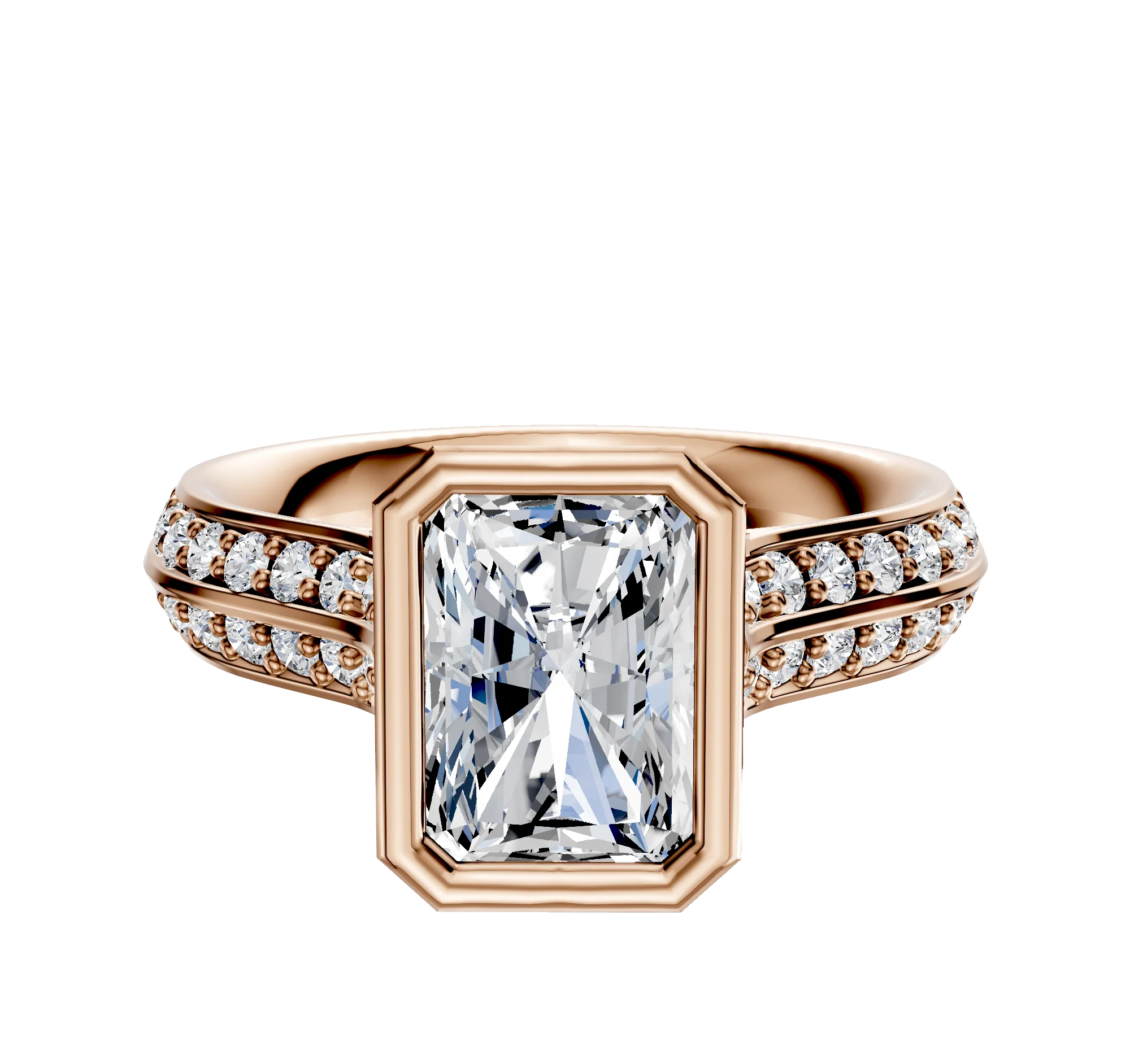 18K Rose Gold Bezel Full Bezel North/South Cathedral Knife Edge 1-Row-Pave 2.5mm Engagement Ring
