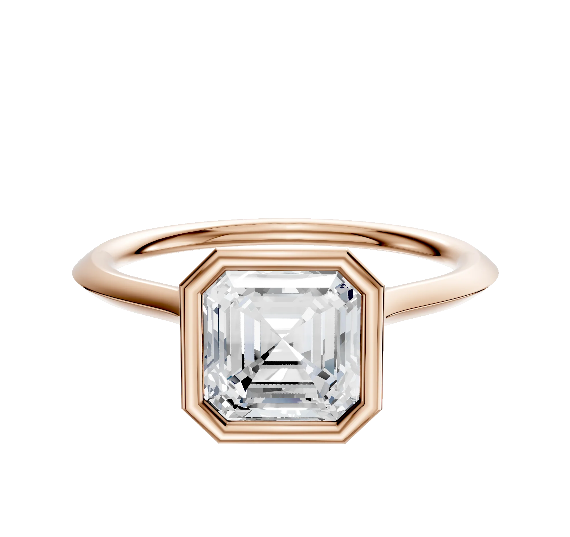 18K Rose Gold Bezel Full Bezel North/South Cathedral Knife Edge 1.5mm Engagement Ring