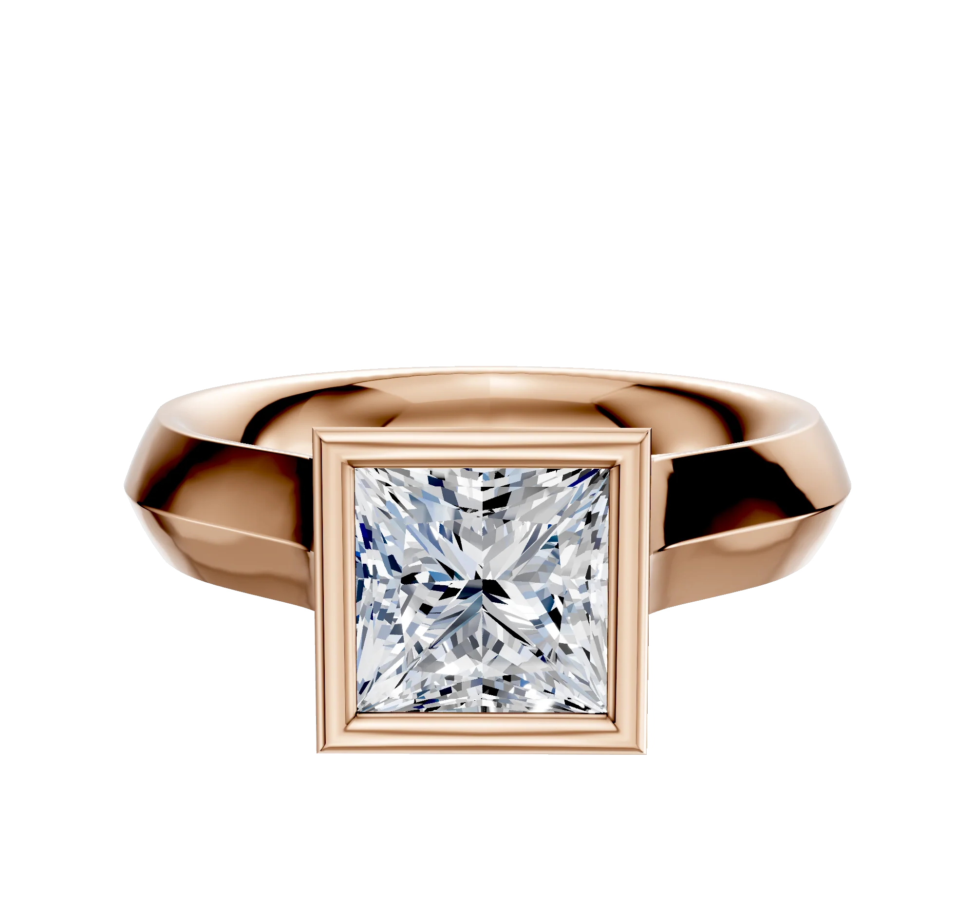 18K Rose Gold Bezel Full Bezel North/South Cathedral Knife Edge 4.0mm Engagement Ring