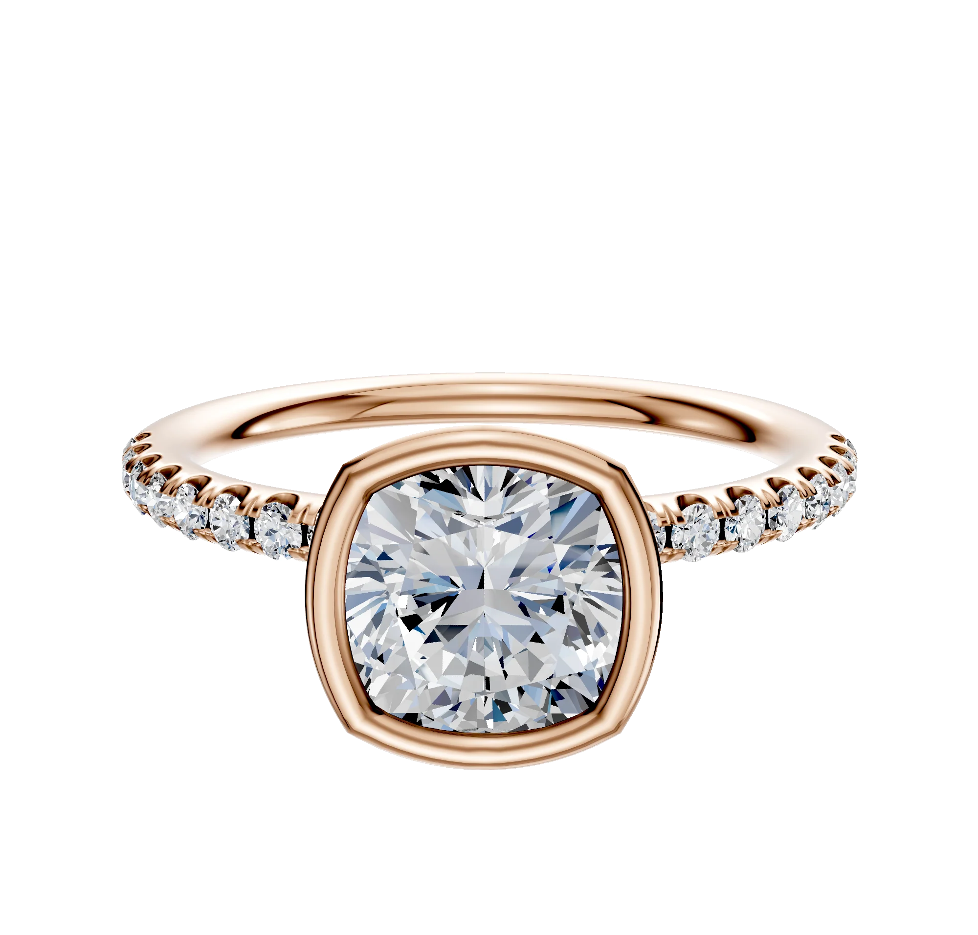 18K Rose Gold Bezel Full Bezel North/South Classic Dome 1-Row-Pave 2.5mm Engagement Ring