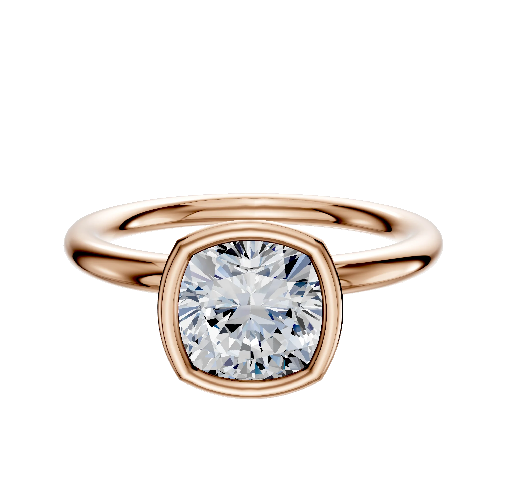 18K Rose Gold Bezel Full Bezel North/South Classic Dome 2.0mm Engagement Ring