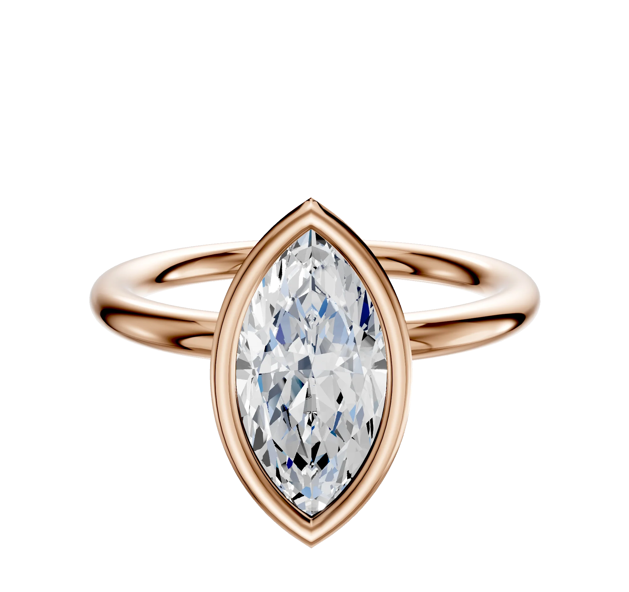 18K Rose Gold Bezel Full Bezel North/South Classic Dome 2.0mm Engagement Ring