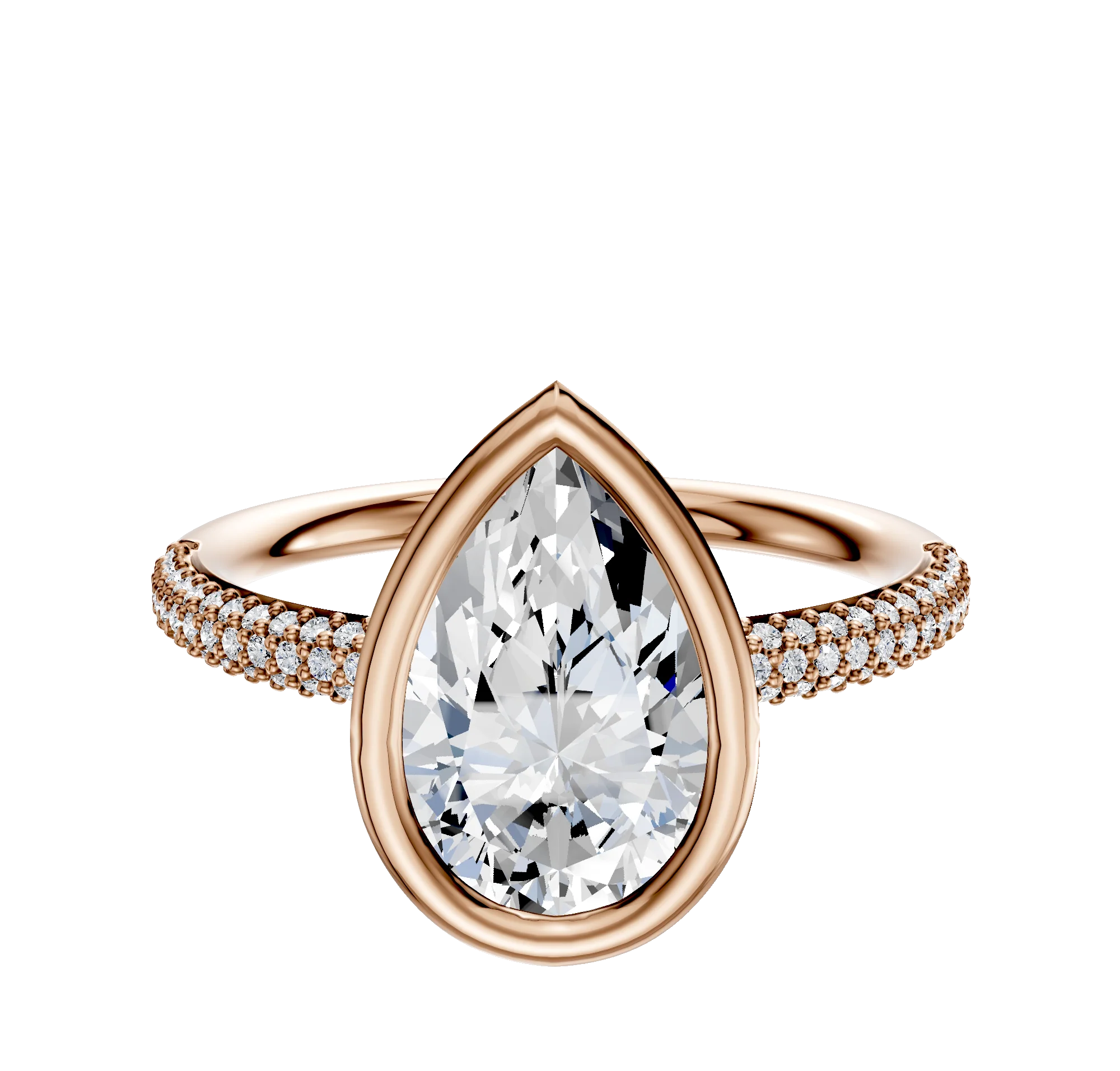 18K Rose Gold Bezel Full Bezel North/South Classic Dome 3-Row-Pave 2.0mm Engagement Ring
