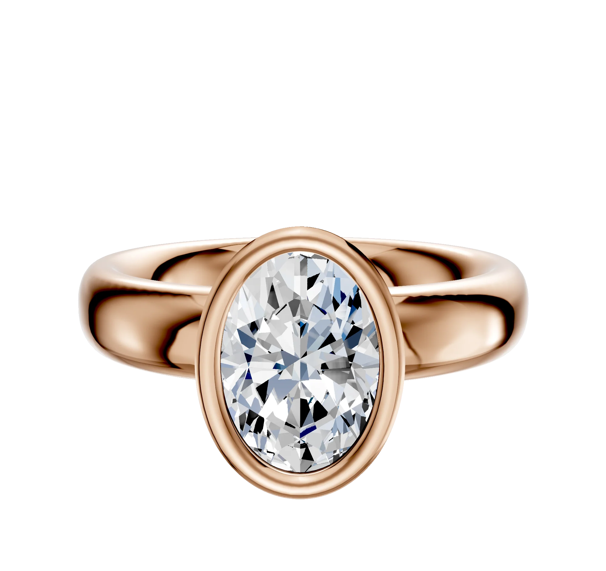 18K Rose Gold Bezel Full Bezel North/South Classic Dome 4.0mm Engagement Ring