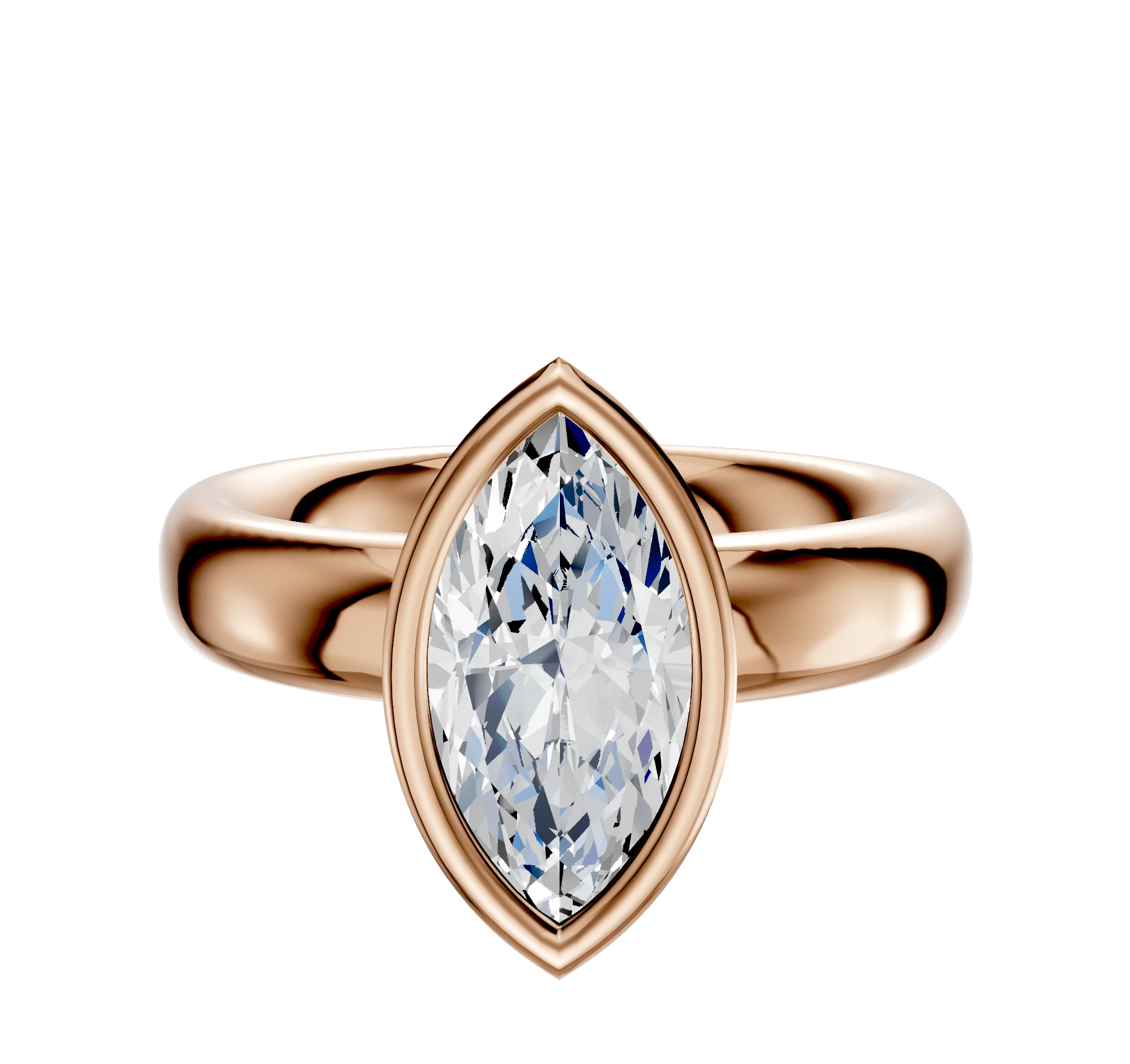 18K Rose Gold Bezel Full Bezel North/South Classic Dome 4.0mm Engagement Ring