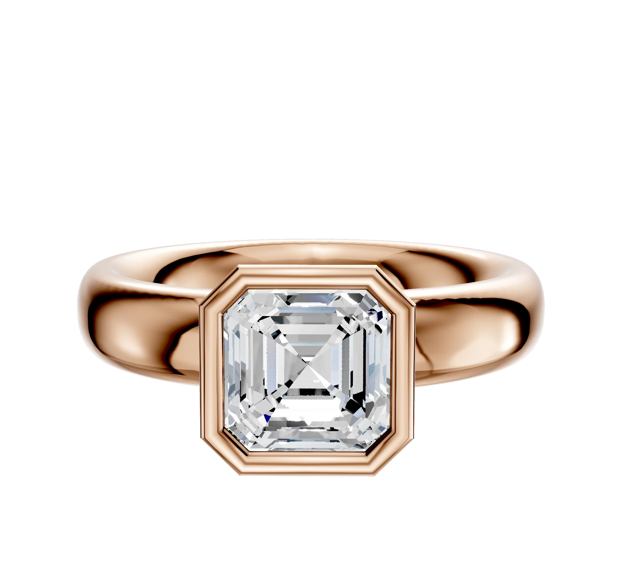 18K Rose Gold Bezel Full Bezel North/South Classic Dome 4.0mm Engagement Ring