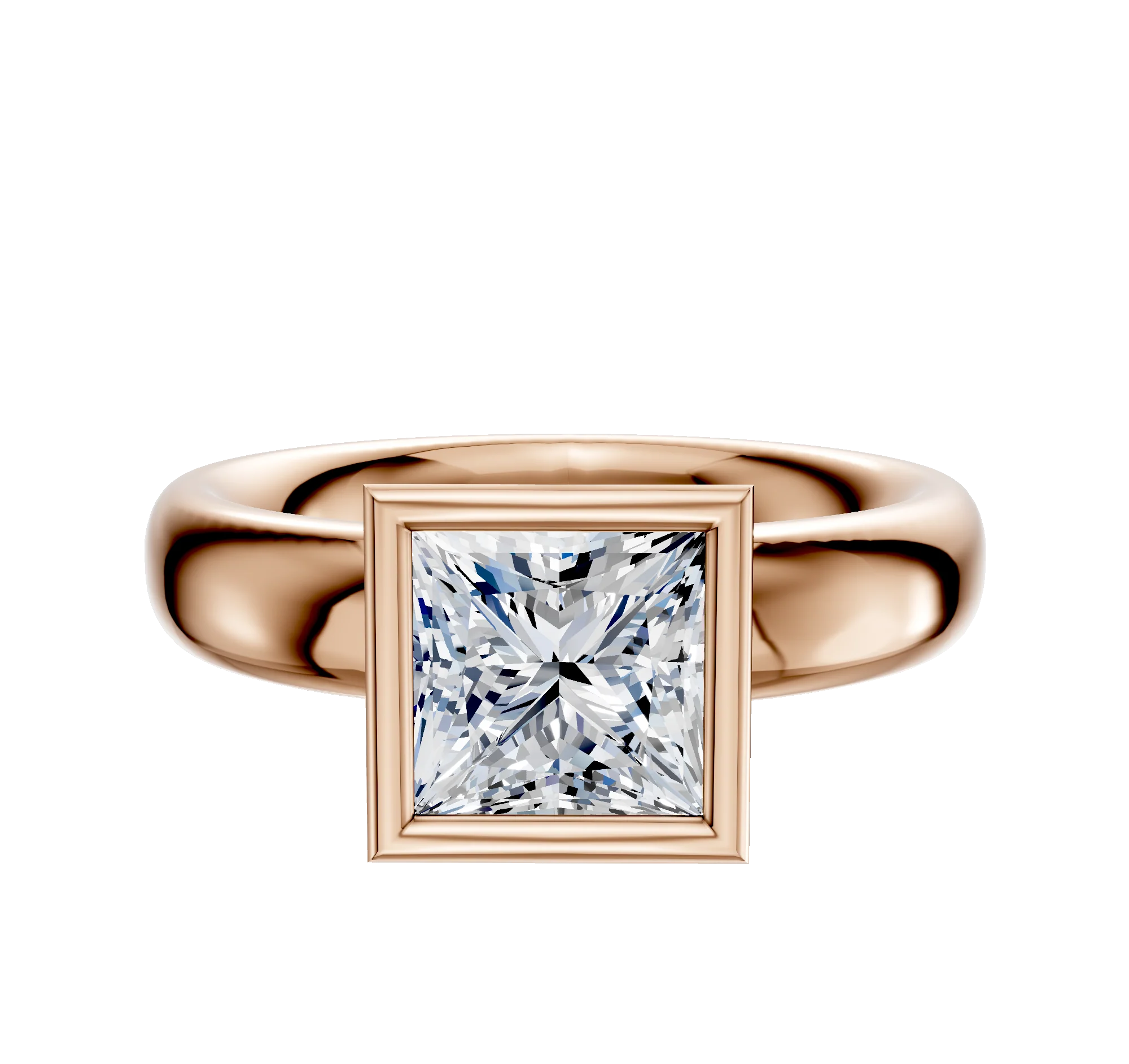 18K Rose Gold Bezel Full Bezel North/South Classic Dome 4.0mm Engagement Ring