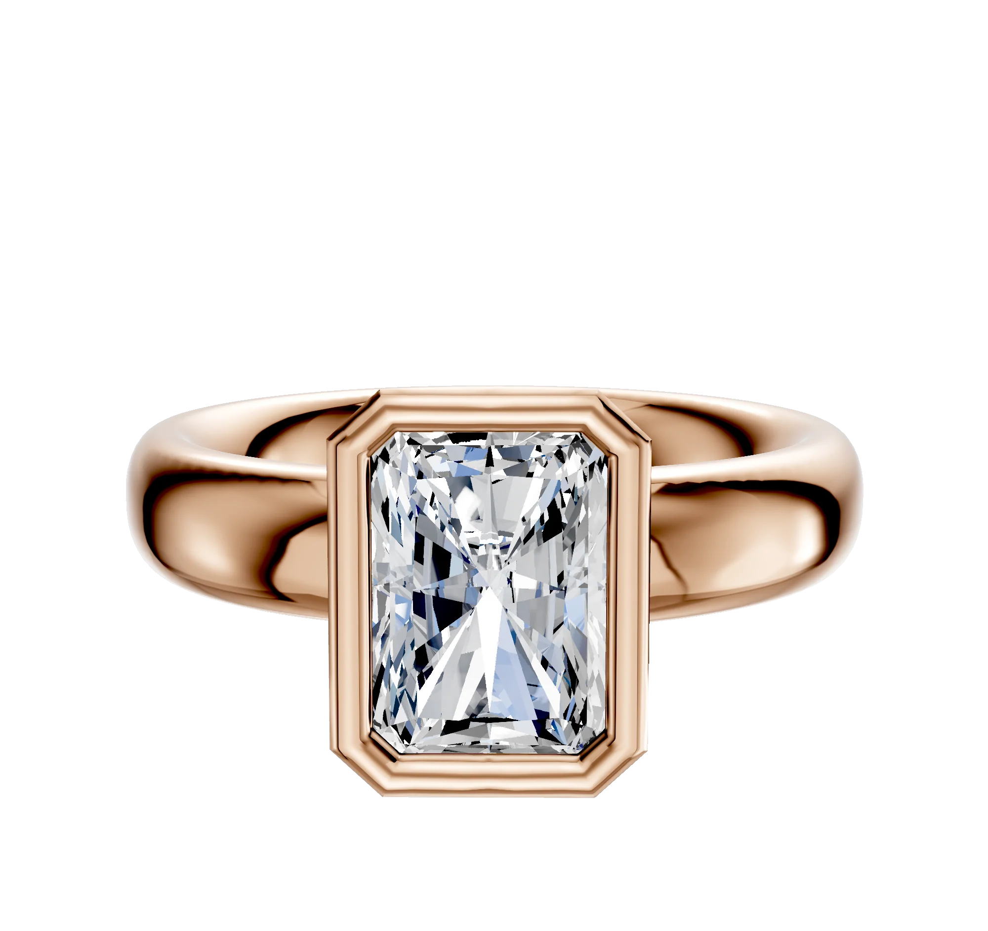 18K Rose Gold Bezel Full Bezel North/South Classic Dome 4.0mm Engagement Ring