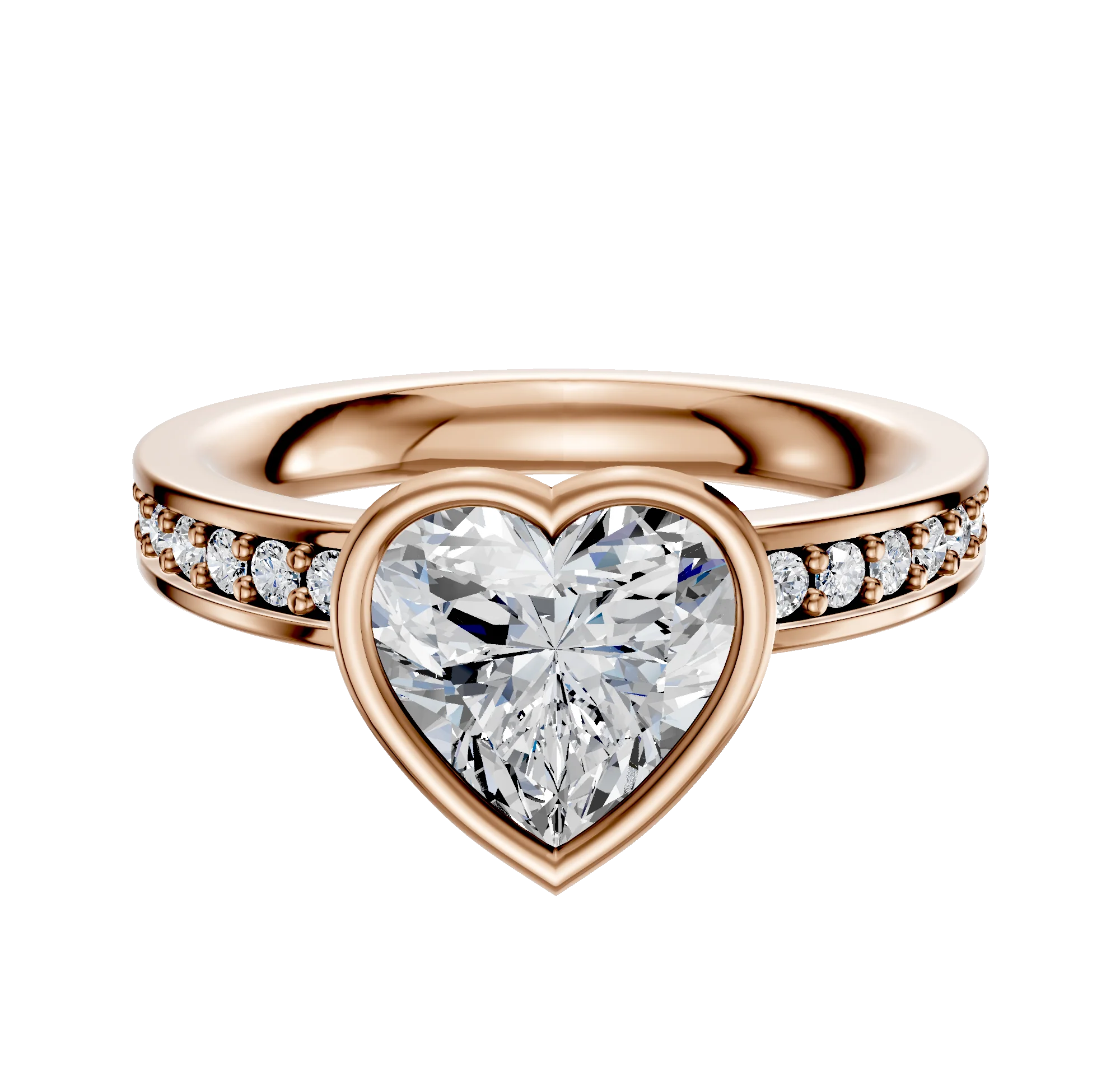 18K Rose Gold Bezel Full Bezel North/South Classic Flat 1-Row-Pave 2.5mm Engagement Ring