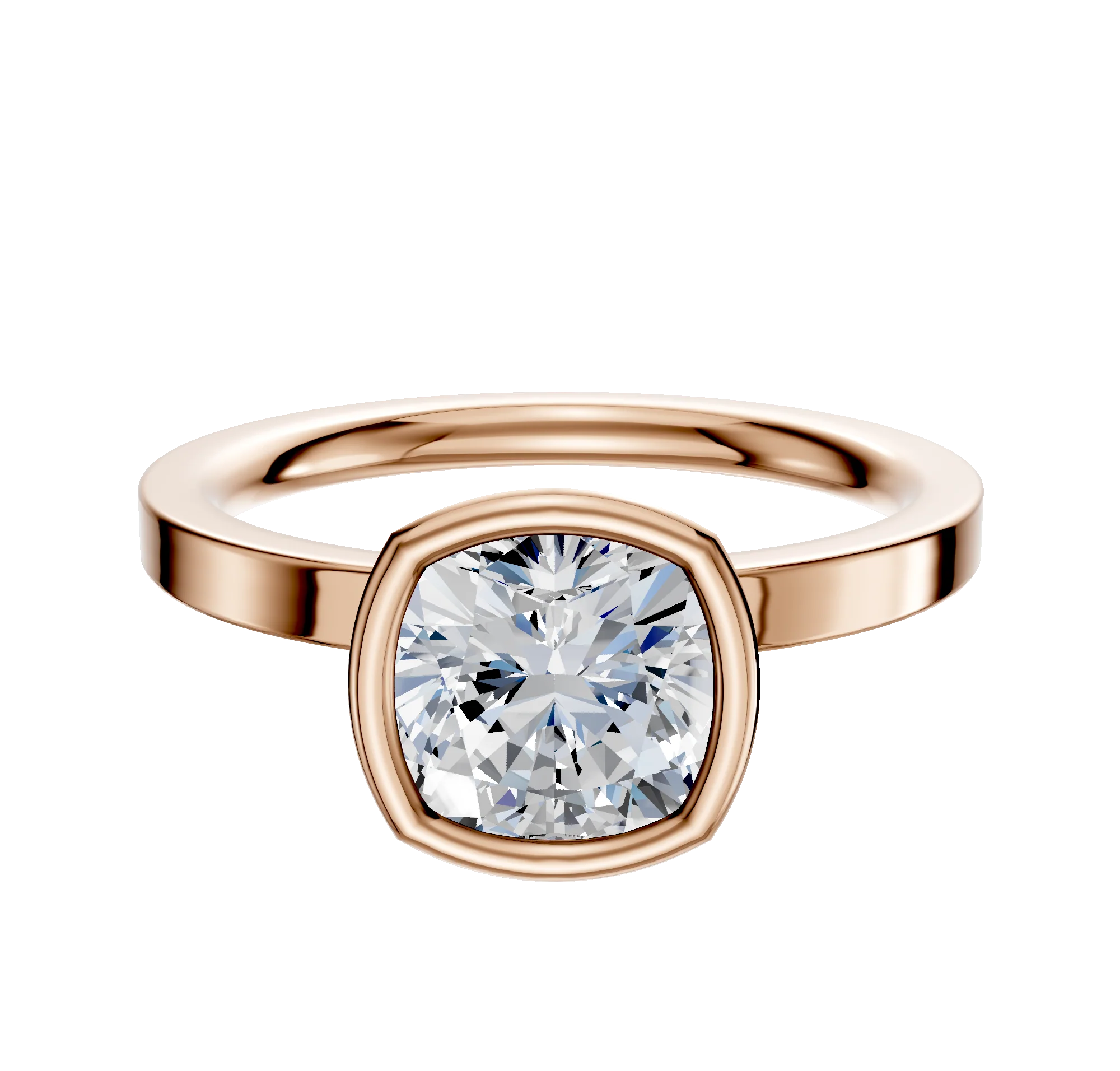 18K Rose Gold Bezel Full Bezel North/South Classic Flat 2.0mm Engagement Ring