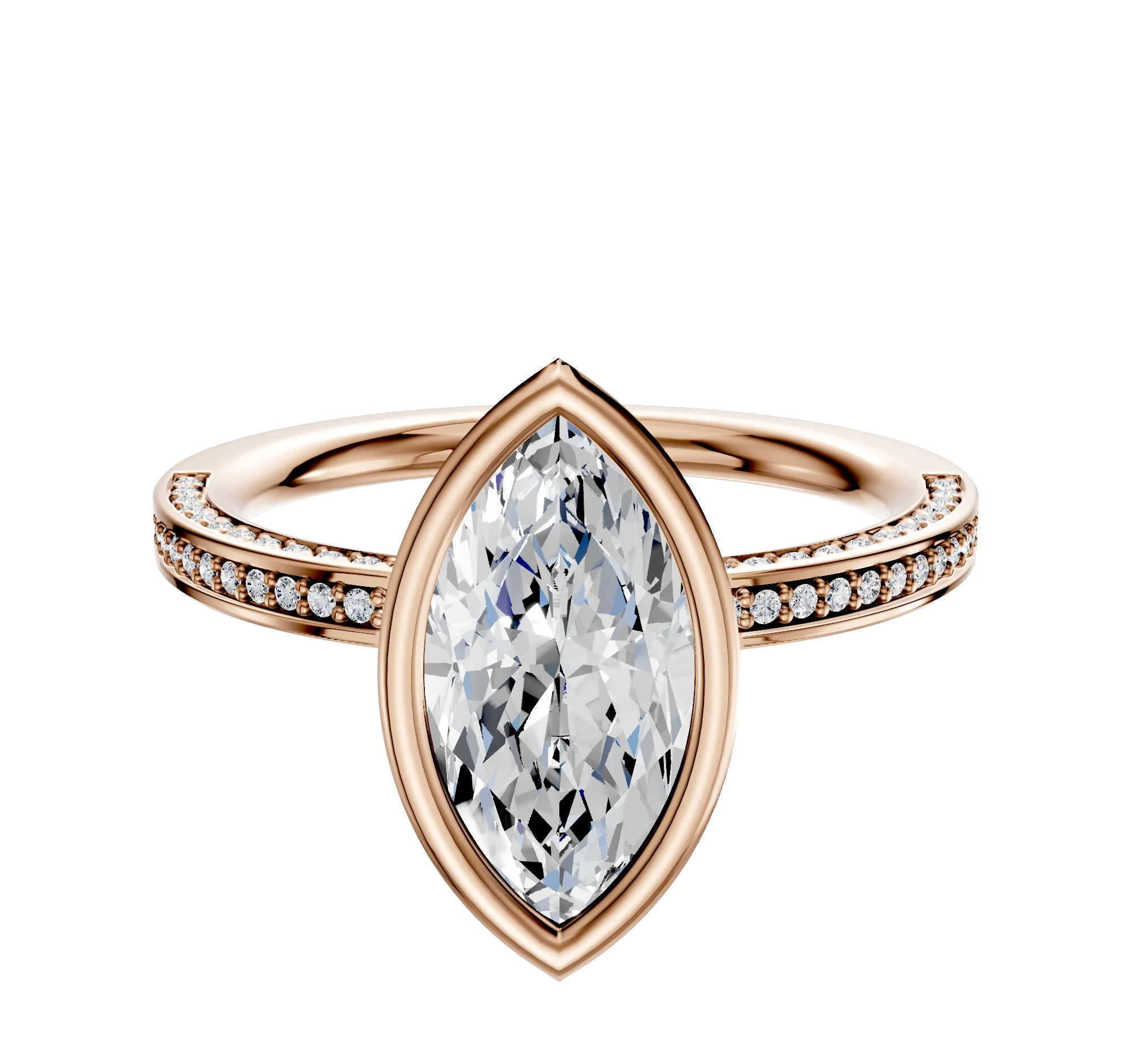 18K Rose Gold Bezel Full Bezel North/South Classic Flat 3-Row-Pave 2.0mm Engagement Ring