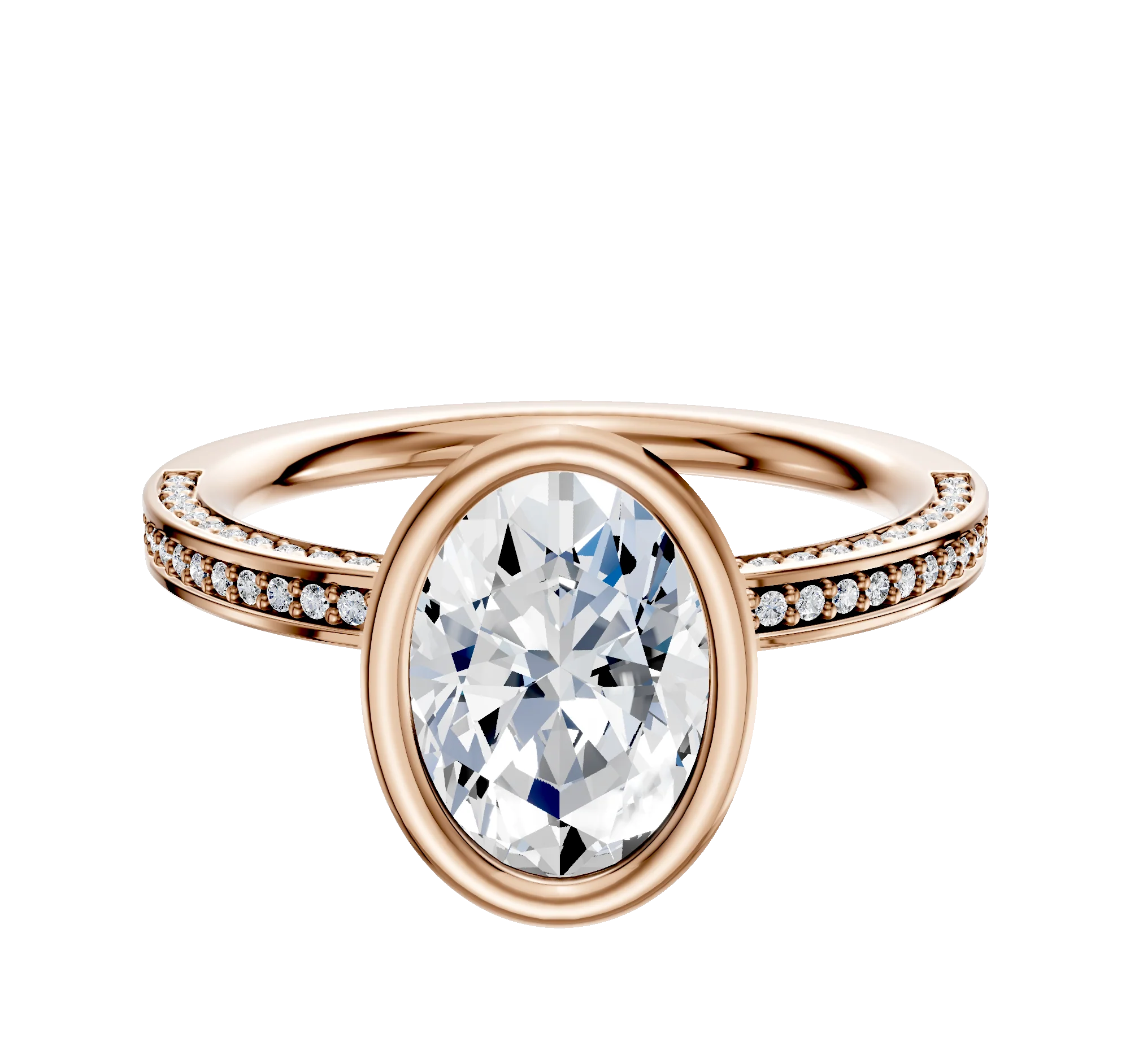 18K Rose Gold Bezel Full Bezel North/South Classic Flat 3-Row-Pave 2.0mm Engagement Ring