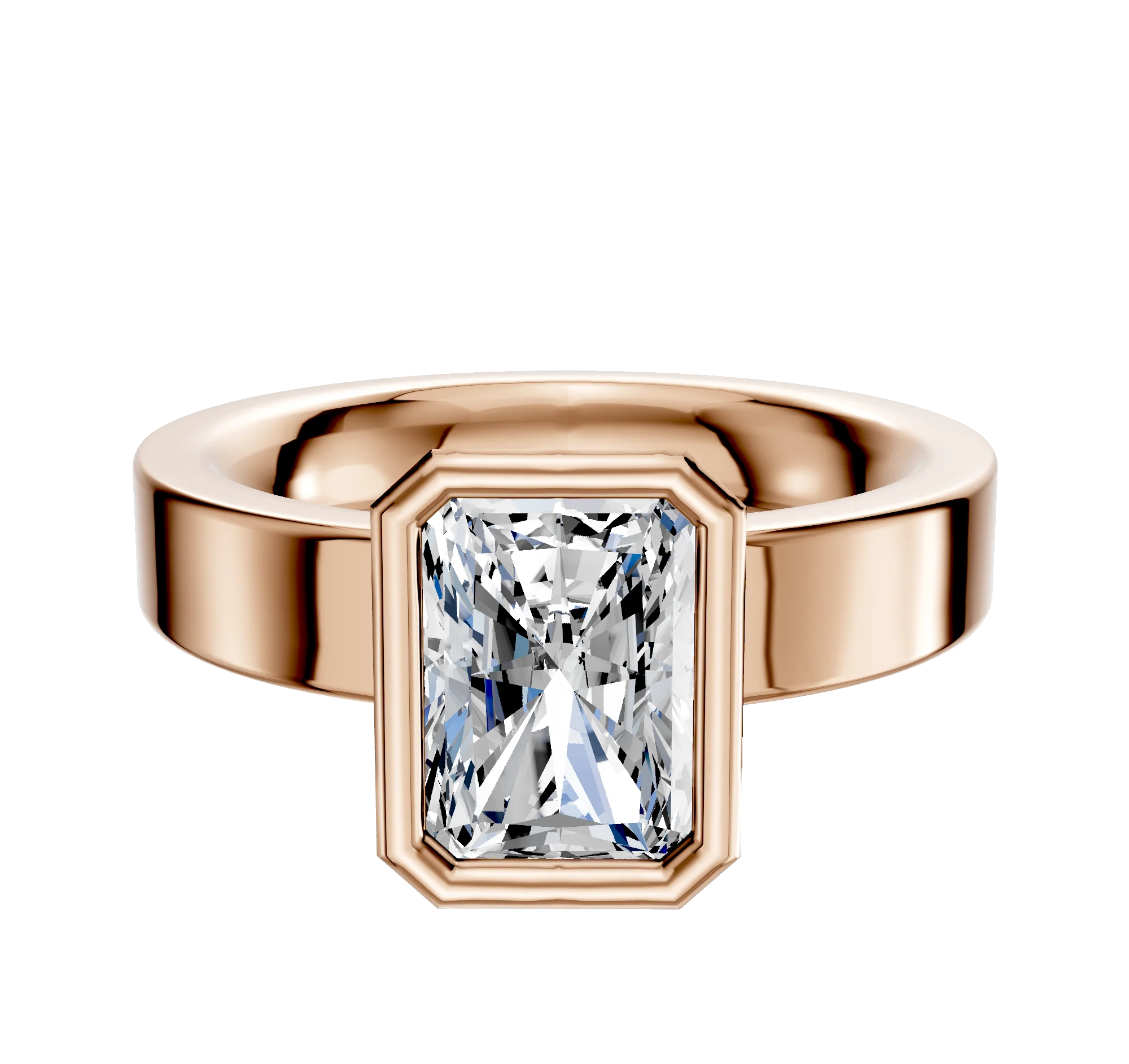 18K Rose Gold Bezel Full Bezel North/South Classic Flat 4.0mm Engagement Ring